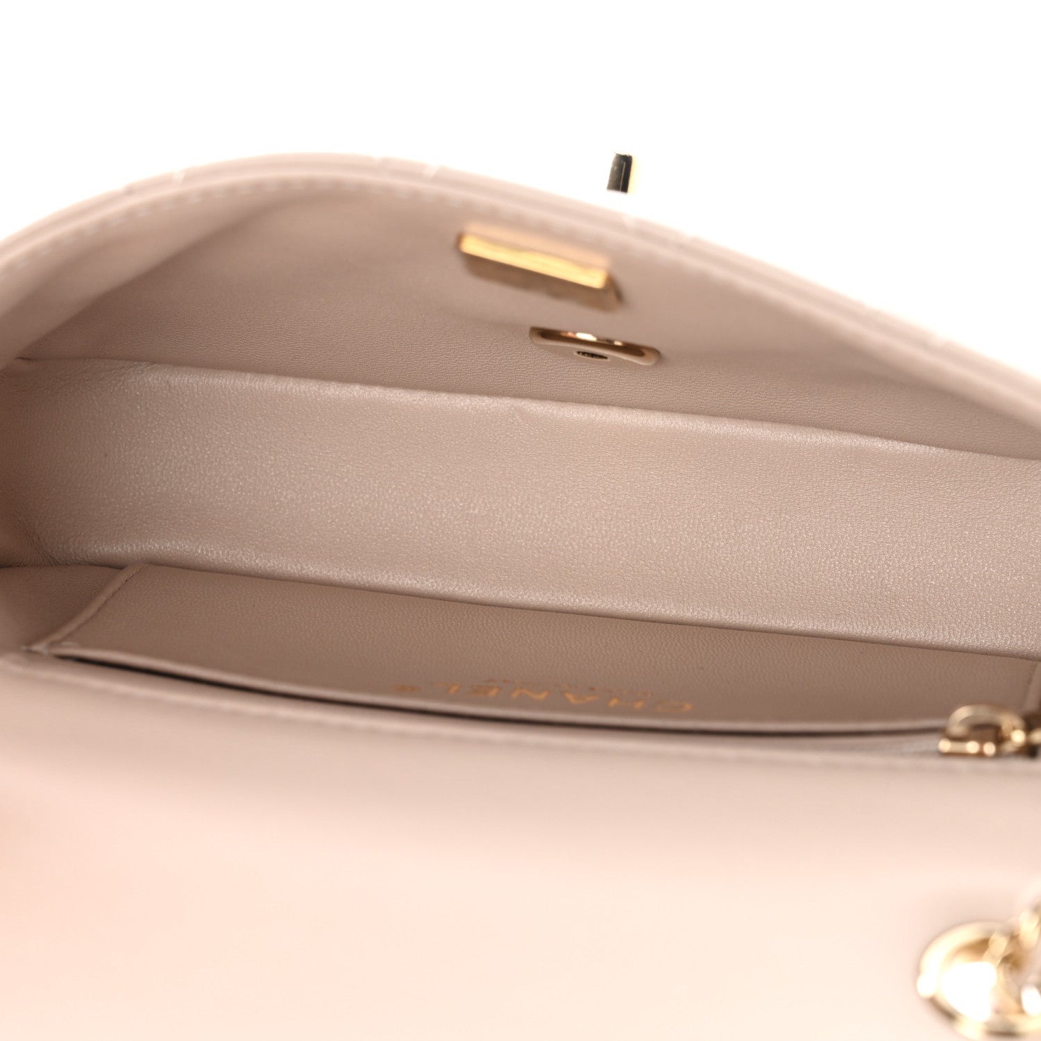 Lambskin Quilted Mini Rectangular Flap Beige
