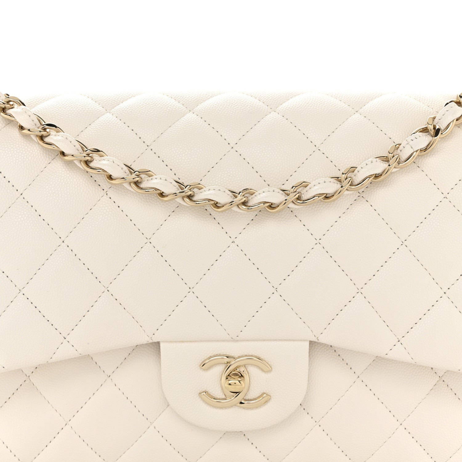 Caviar Quilted Jumbo Double Flap White