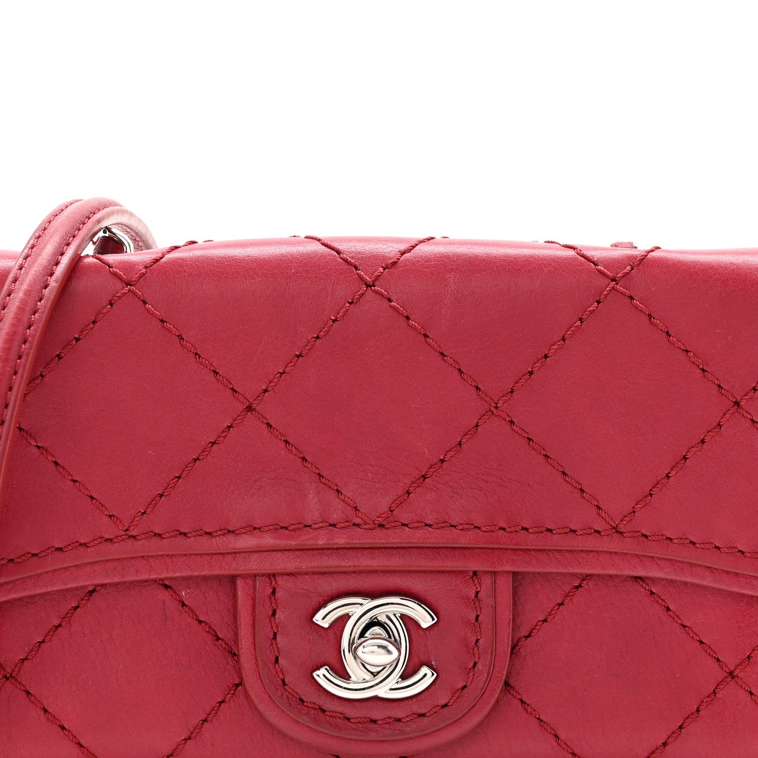Calfskin Stitched Clutch Flap Red