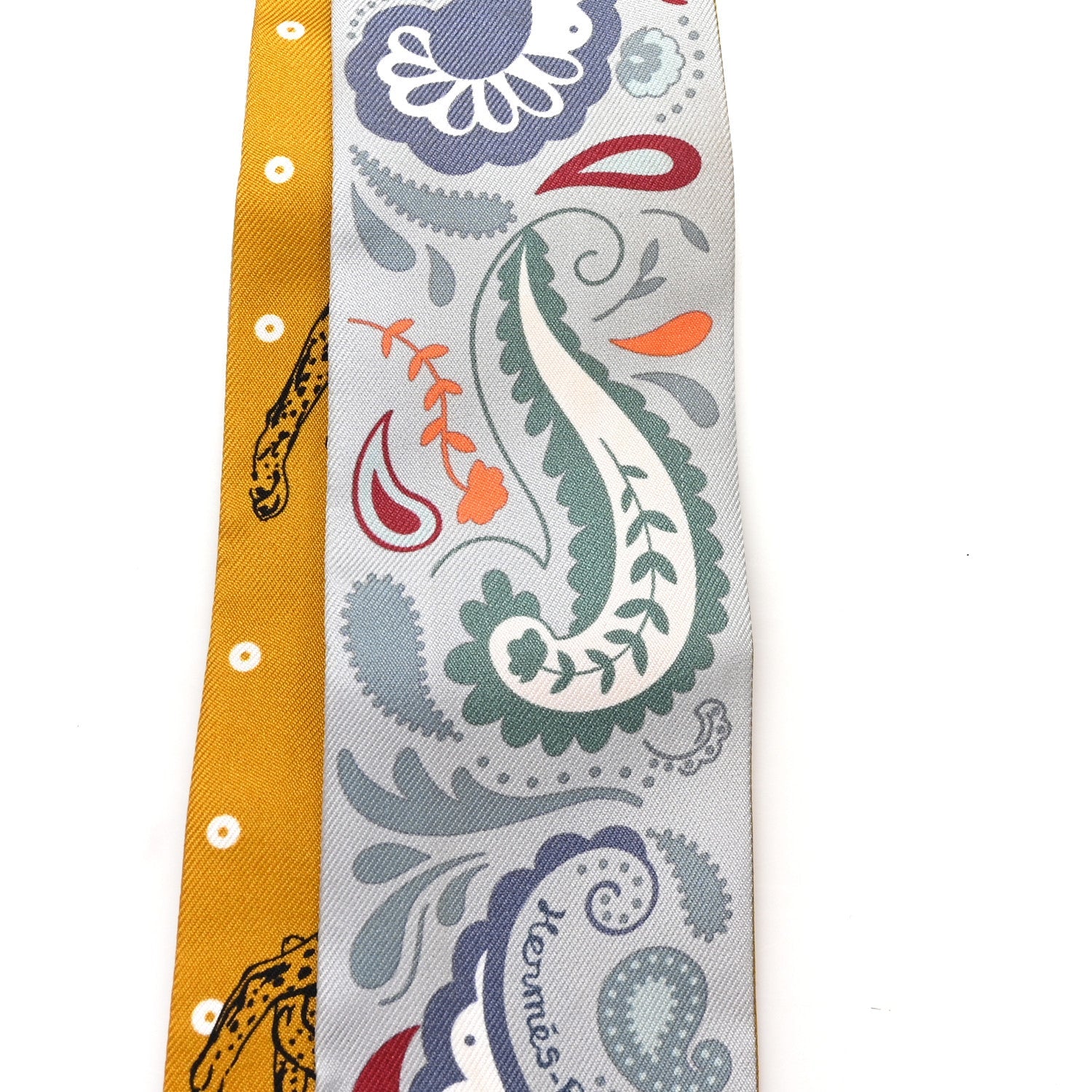 Silk Guepards Bandana Twilly Gris Perle Rouge H