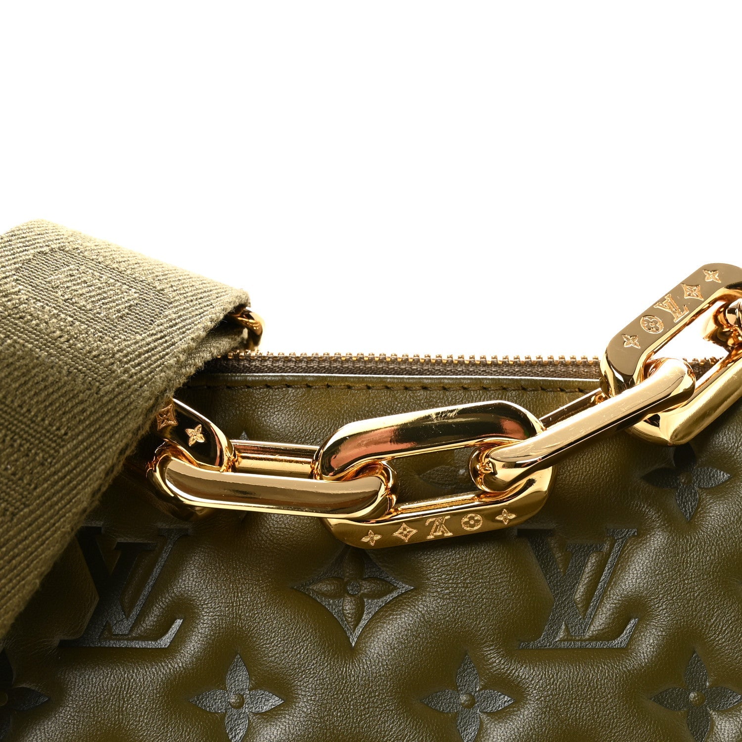 Lambskin Embossed Monogram Coussin MM Khaki