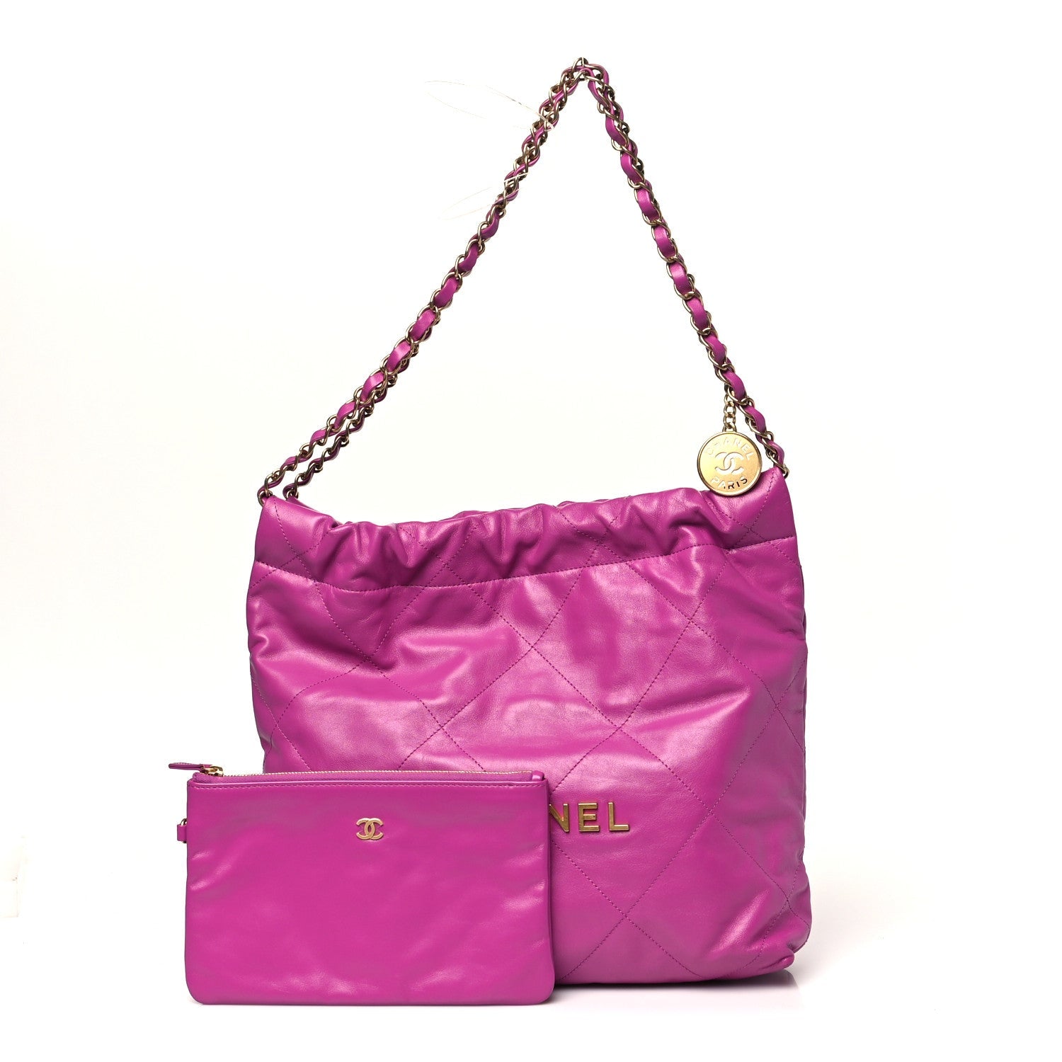 Shiny Calfskin Quilted Small Chanel 22 Fuchsia
