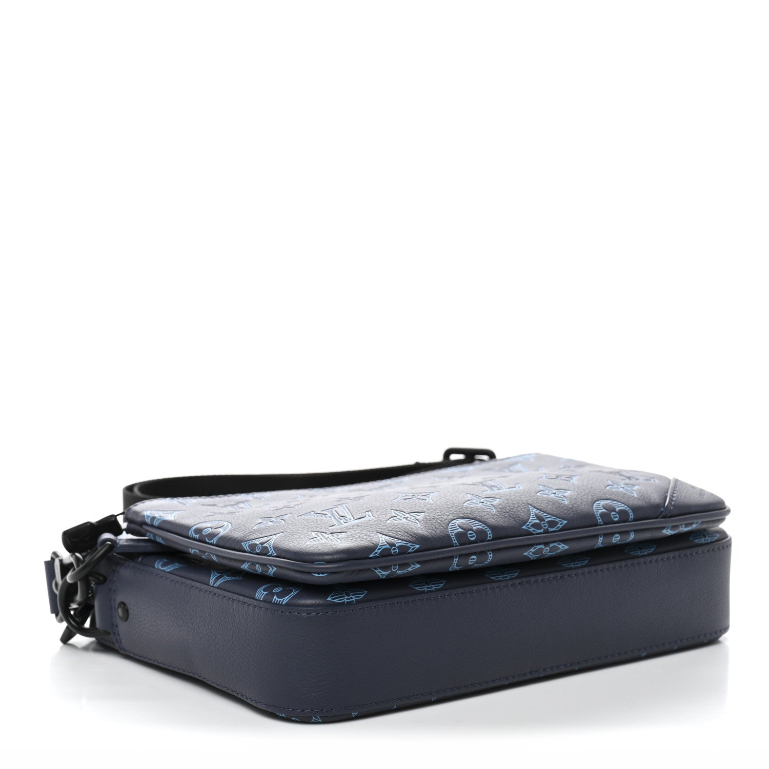 Calfskin Monogram Shadow Trio Messenger Navy River Blue