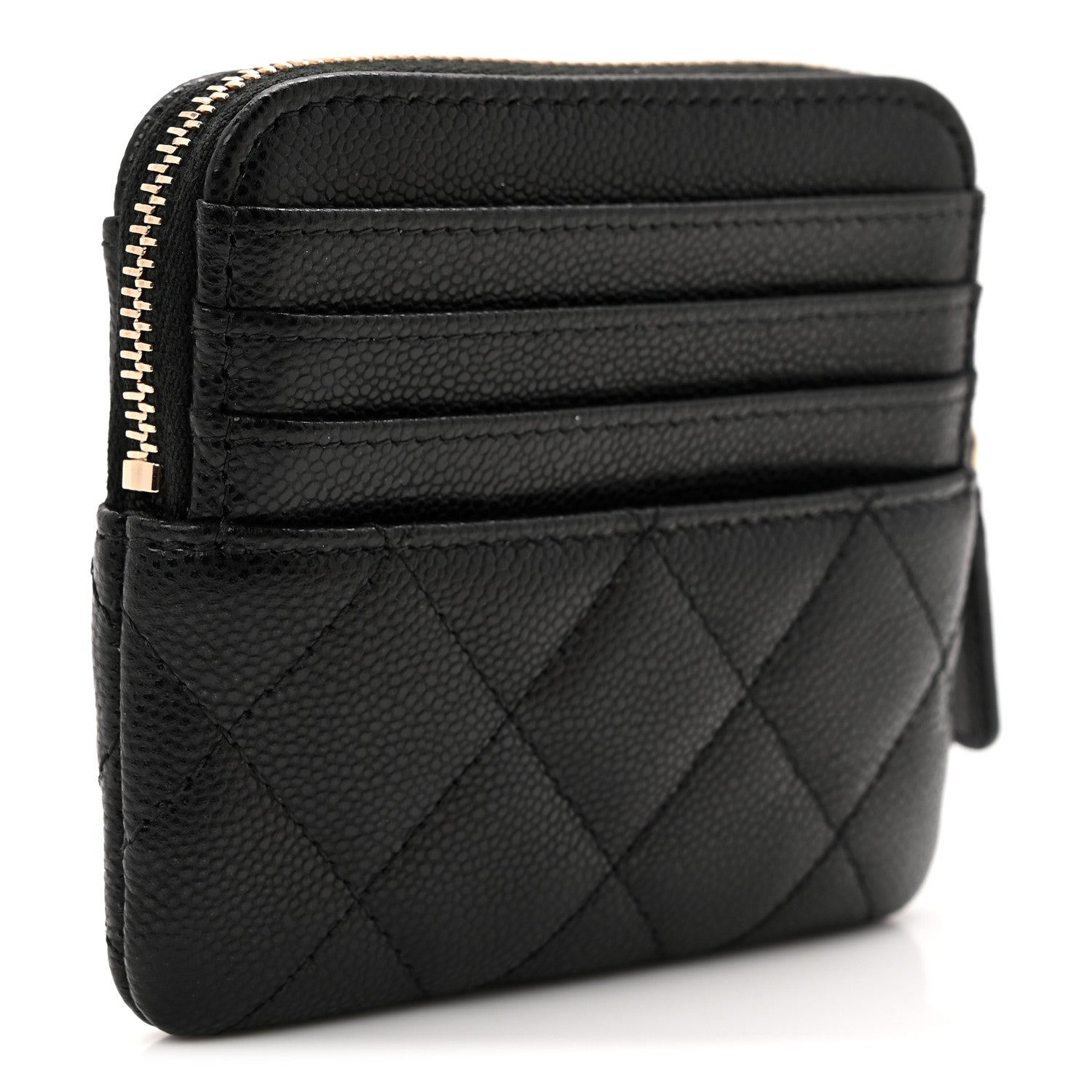 Caviar Quilted Zip Card Holder Wallet Black