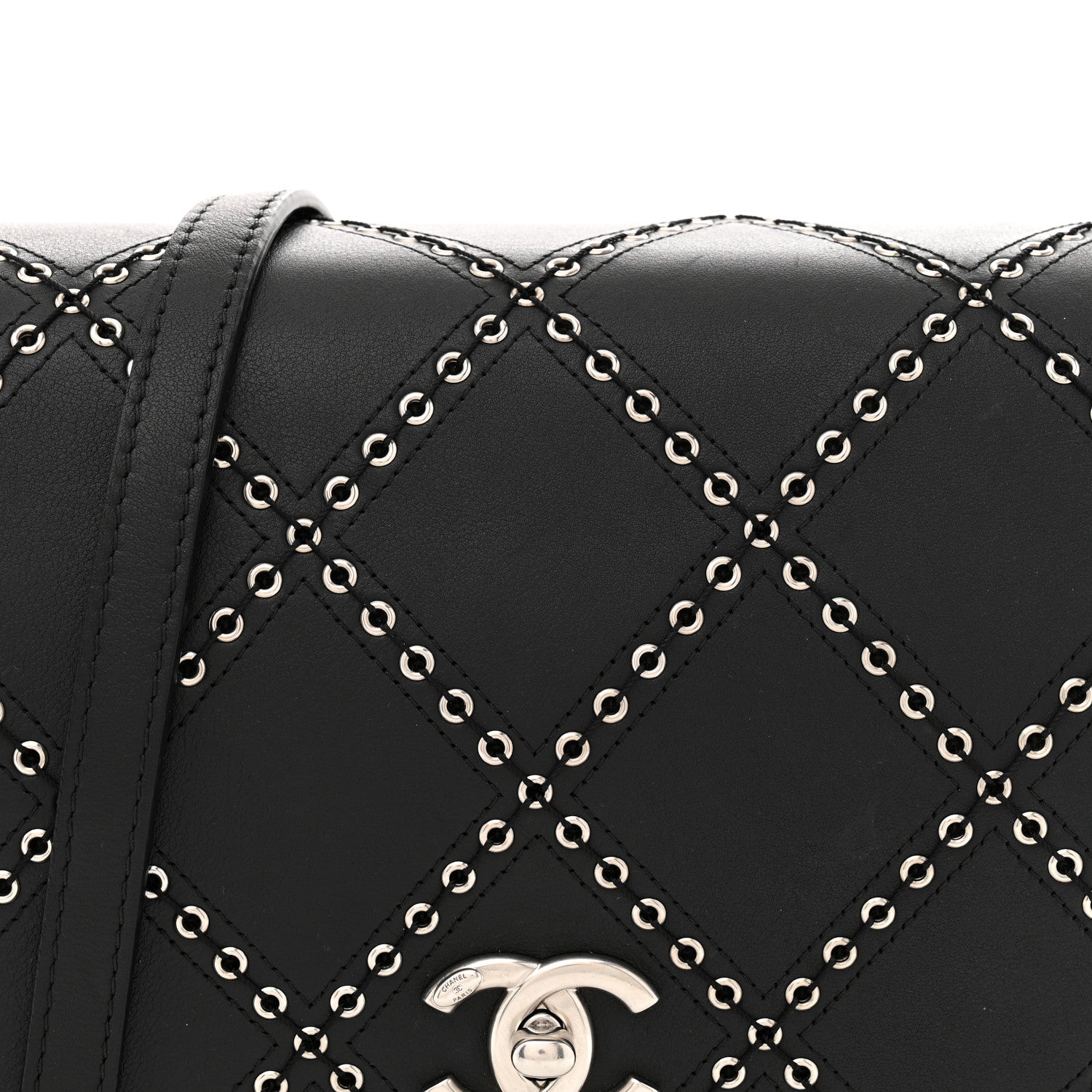 Calfskin Coco Eyelets Small Flap Bag Black