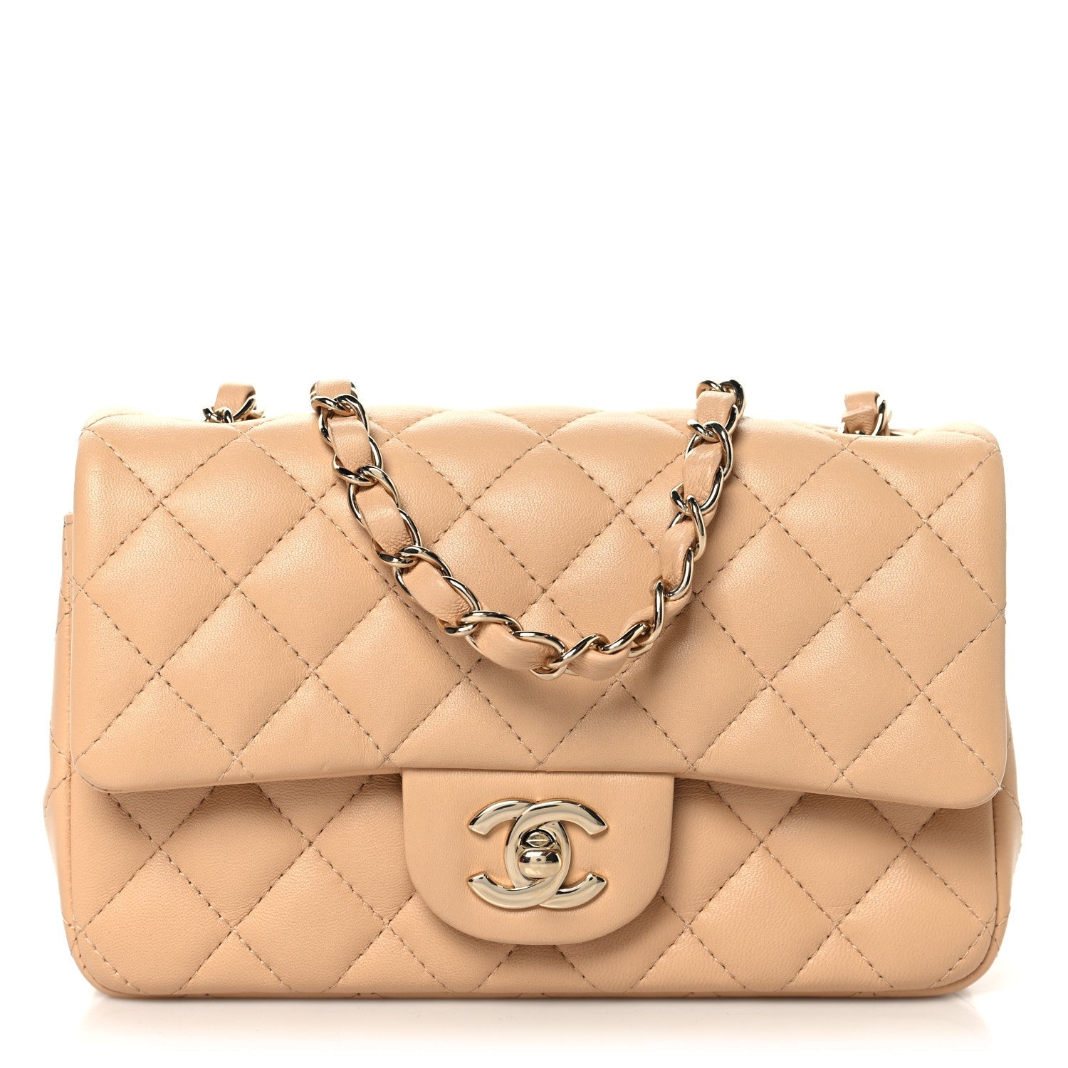 Lambskin Quilted Mini Rectangular Flap Beige