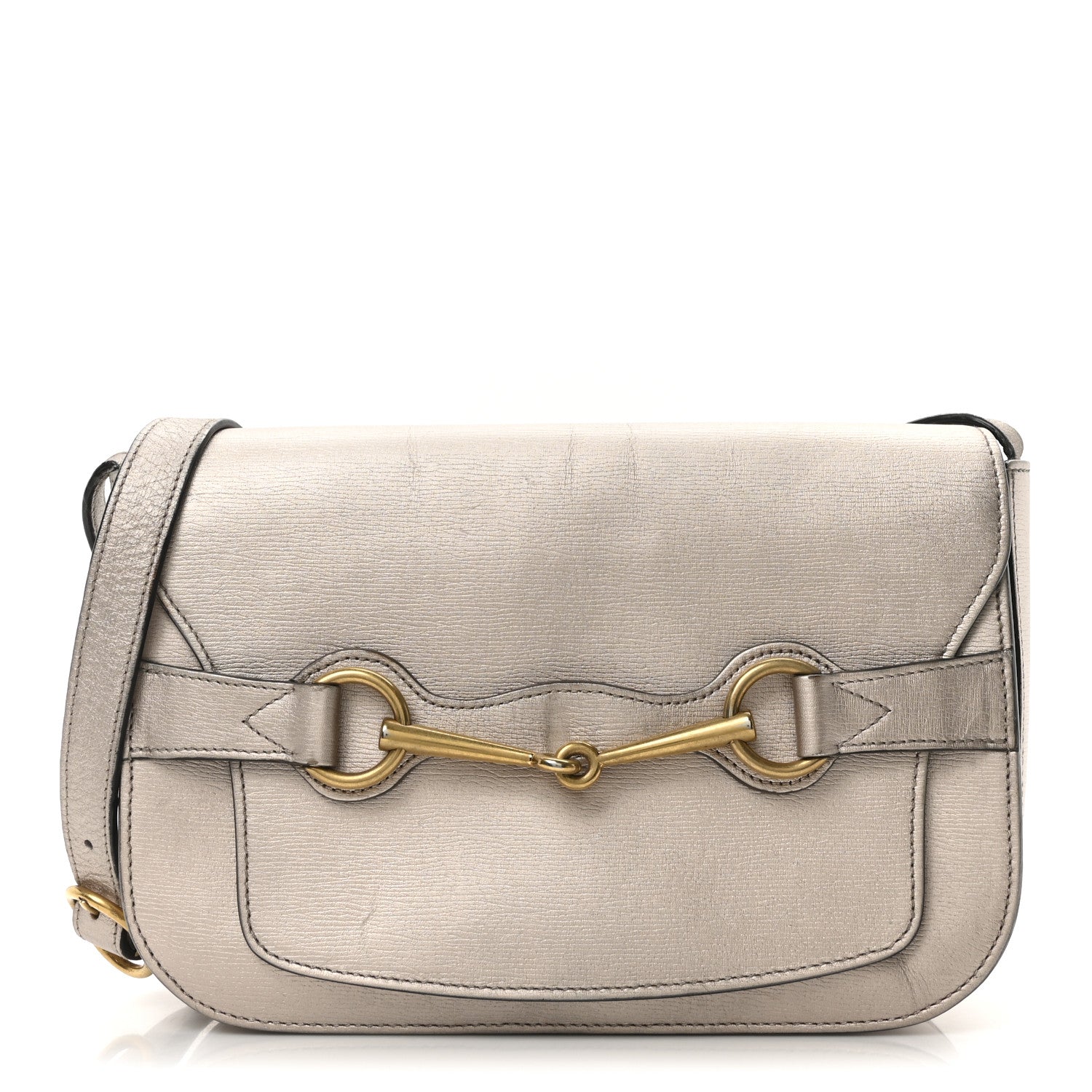 Textured Metallic Calfskin Bright Bit Flap Bag Silver