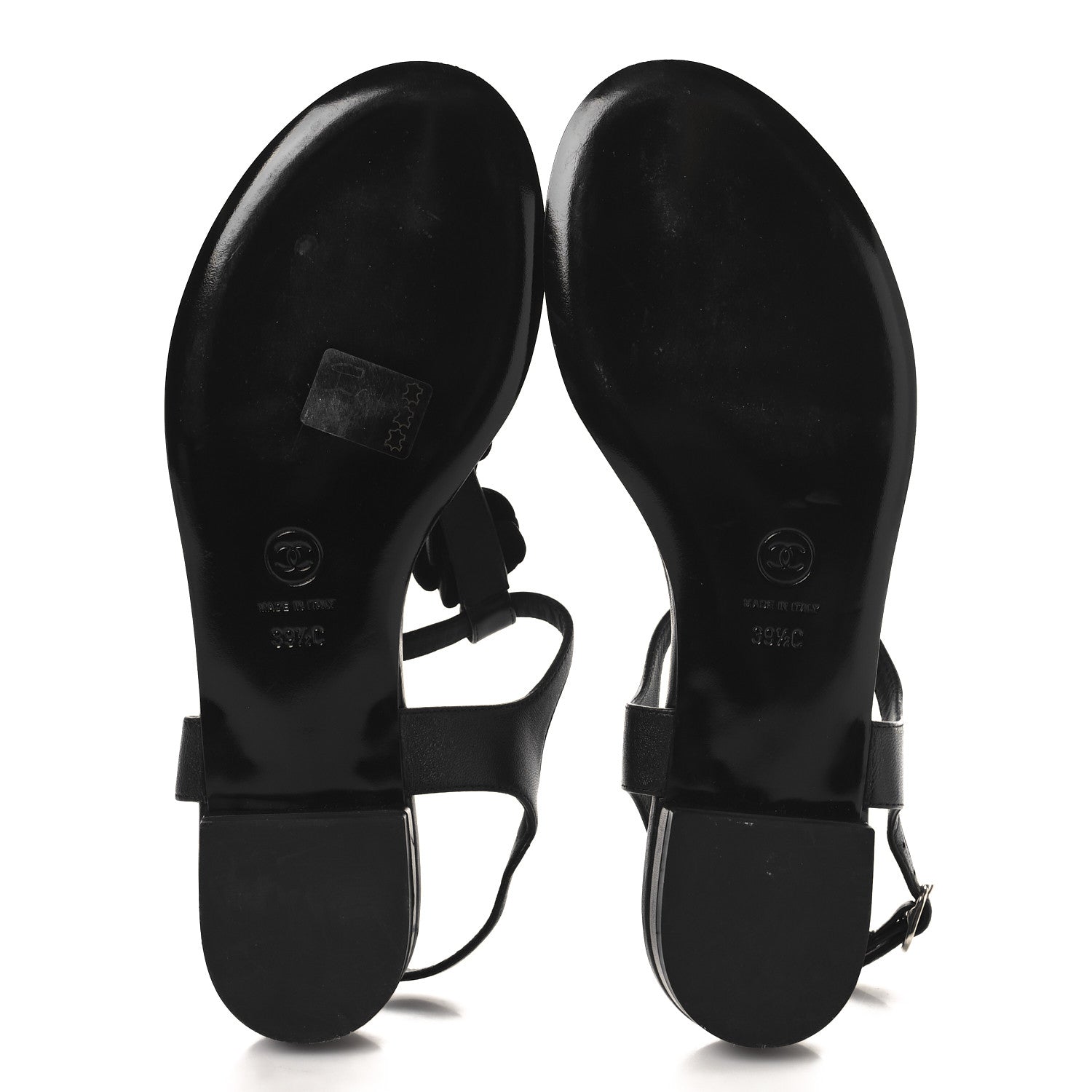 Calfskin Camellia Thong Sandals 39.5 Black