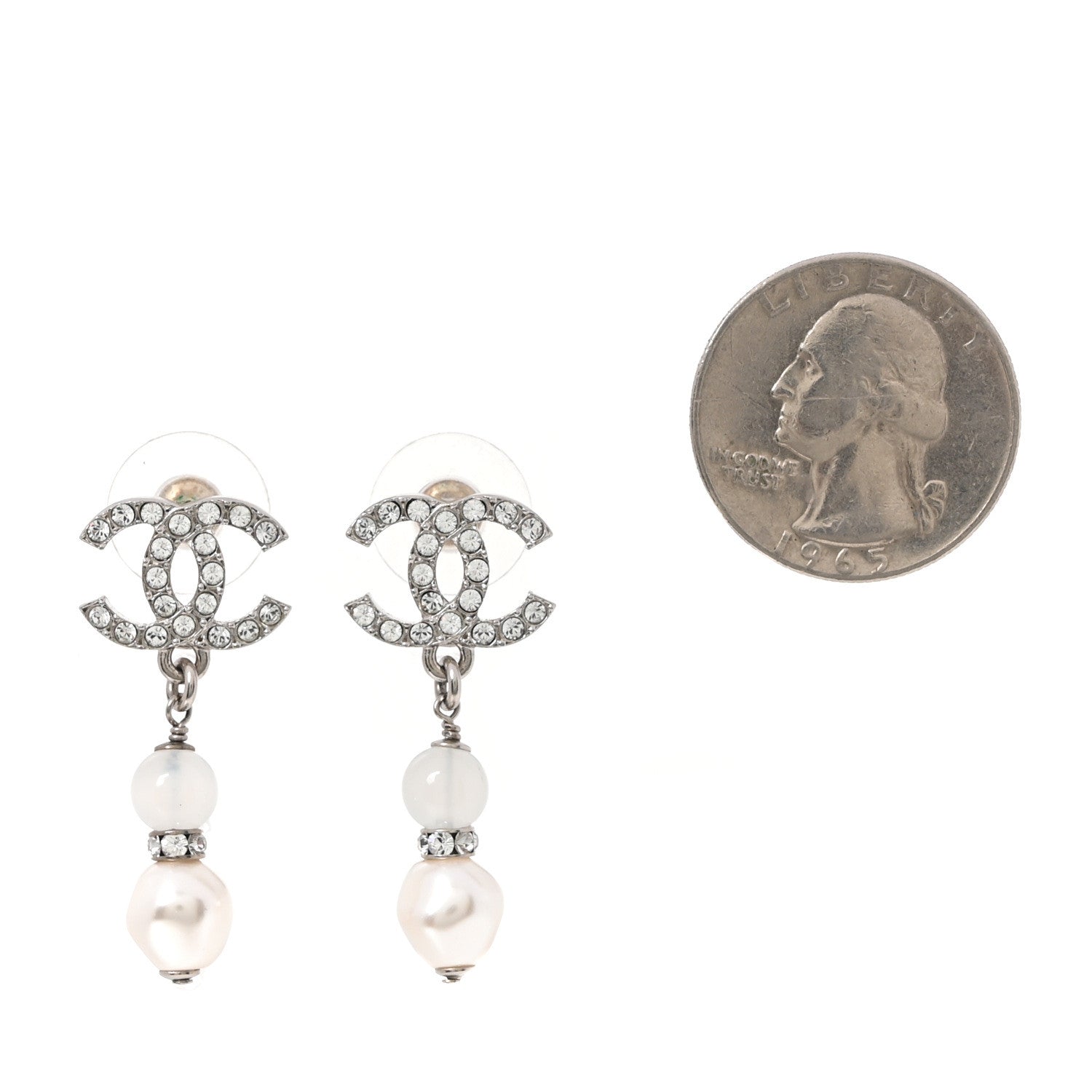 Crystal Pearl CC Drop Earrings Gold