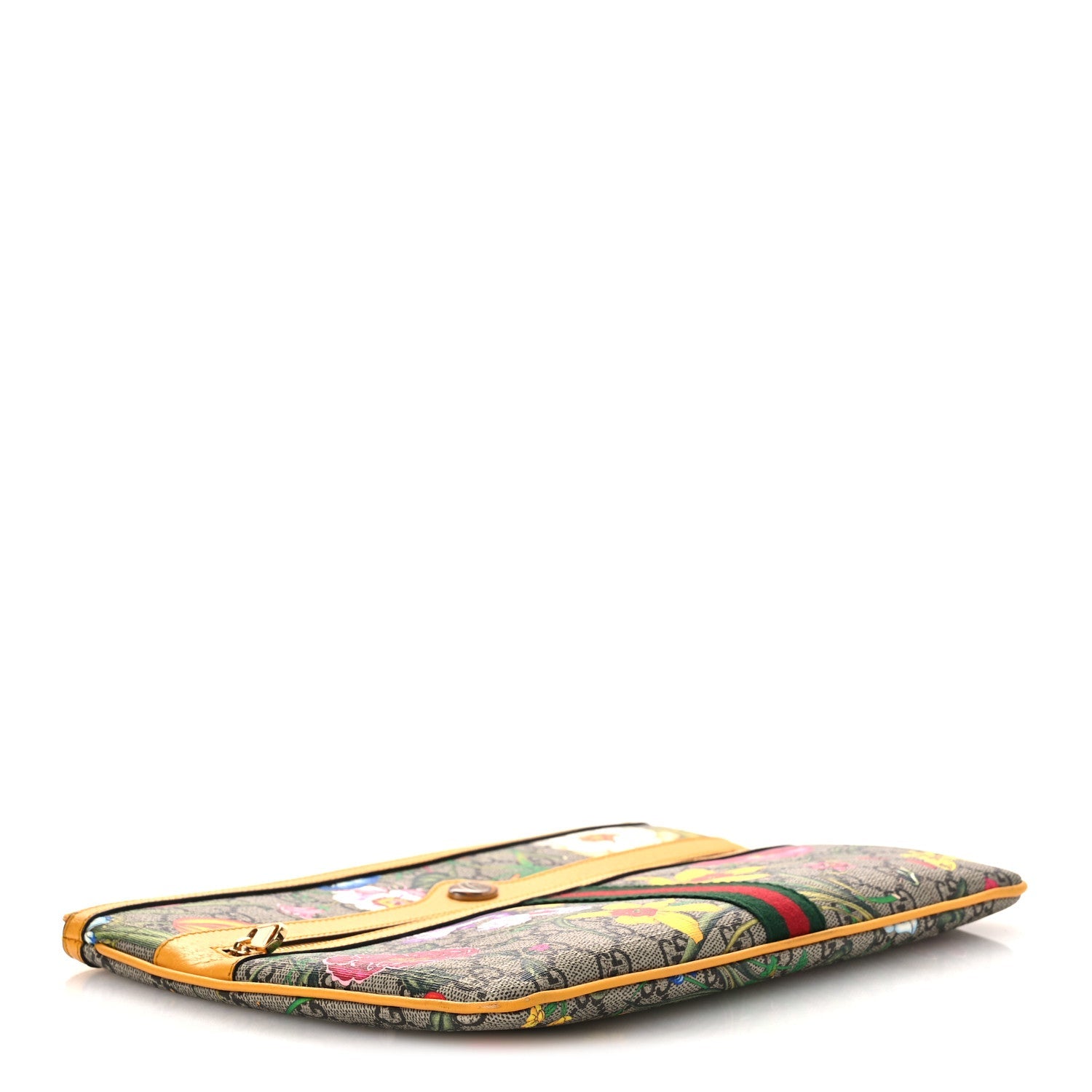 GG Supreme Monogram Flora Large Ophidia Pouch Clutch Beige Multicolor Crop