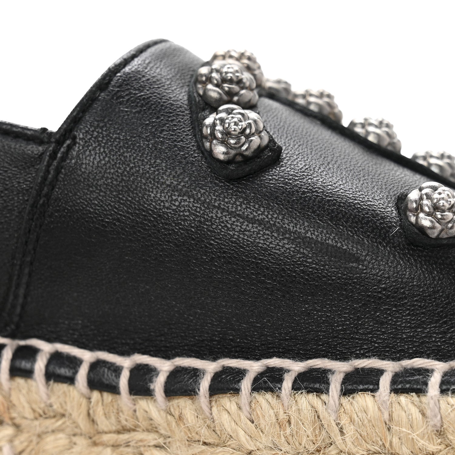 Lambskin Camellia CC Stud Espadrilles 36 Black