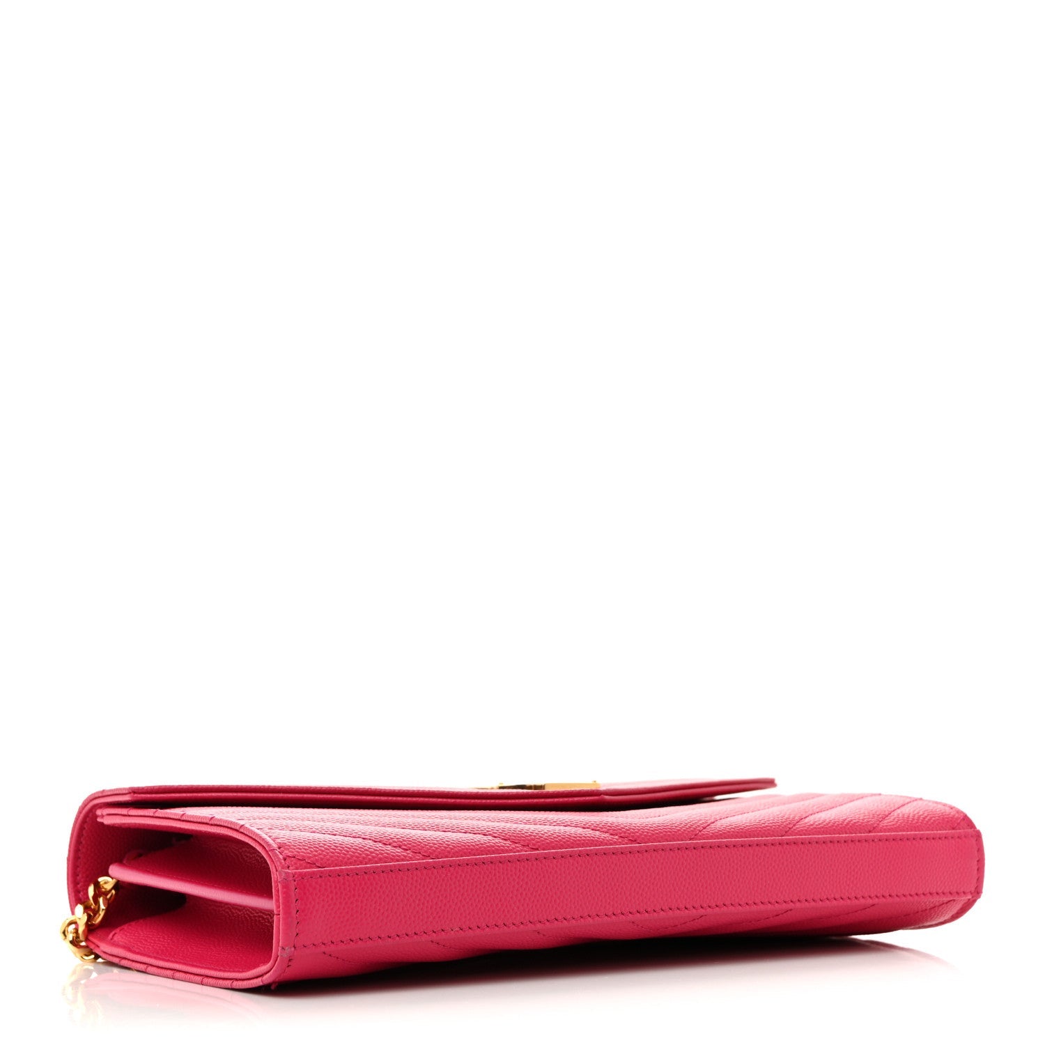 Grain De Poudre Matelasse Chevron Monogram Chain Wallet Lipstick Fuchsia