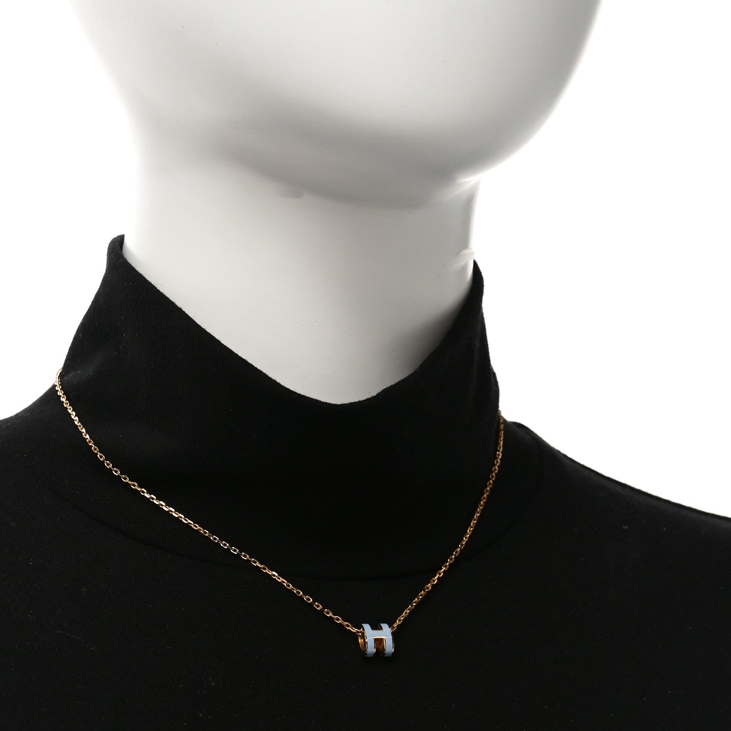 Lacquered Rose Gold Mini Pop H Pendant Necklace Bleu Zephyr