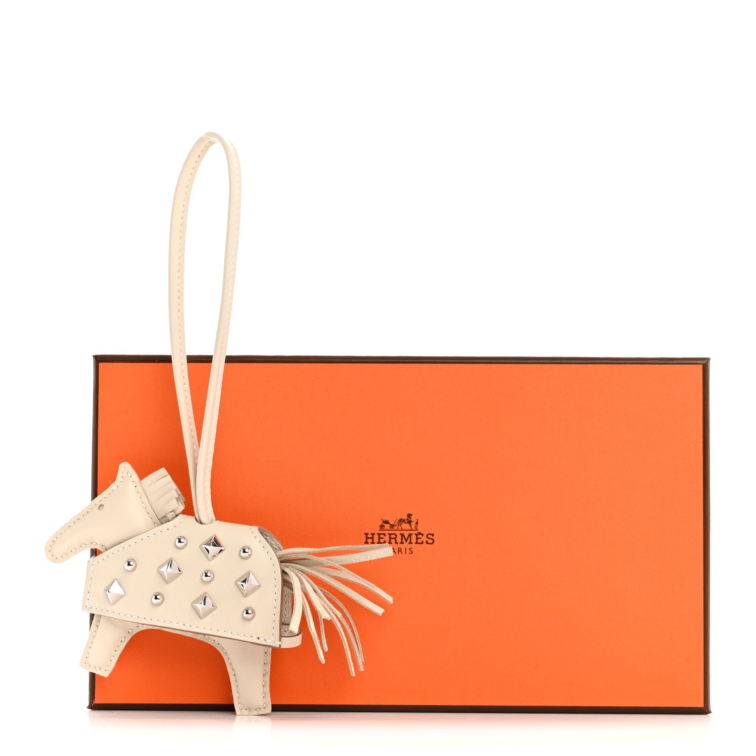 Milo Lambskin Studded Grigri Rodeo Robeo Rock Horse Bag Charm PM Craie