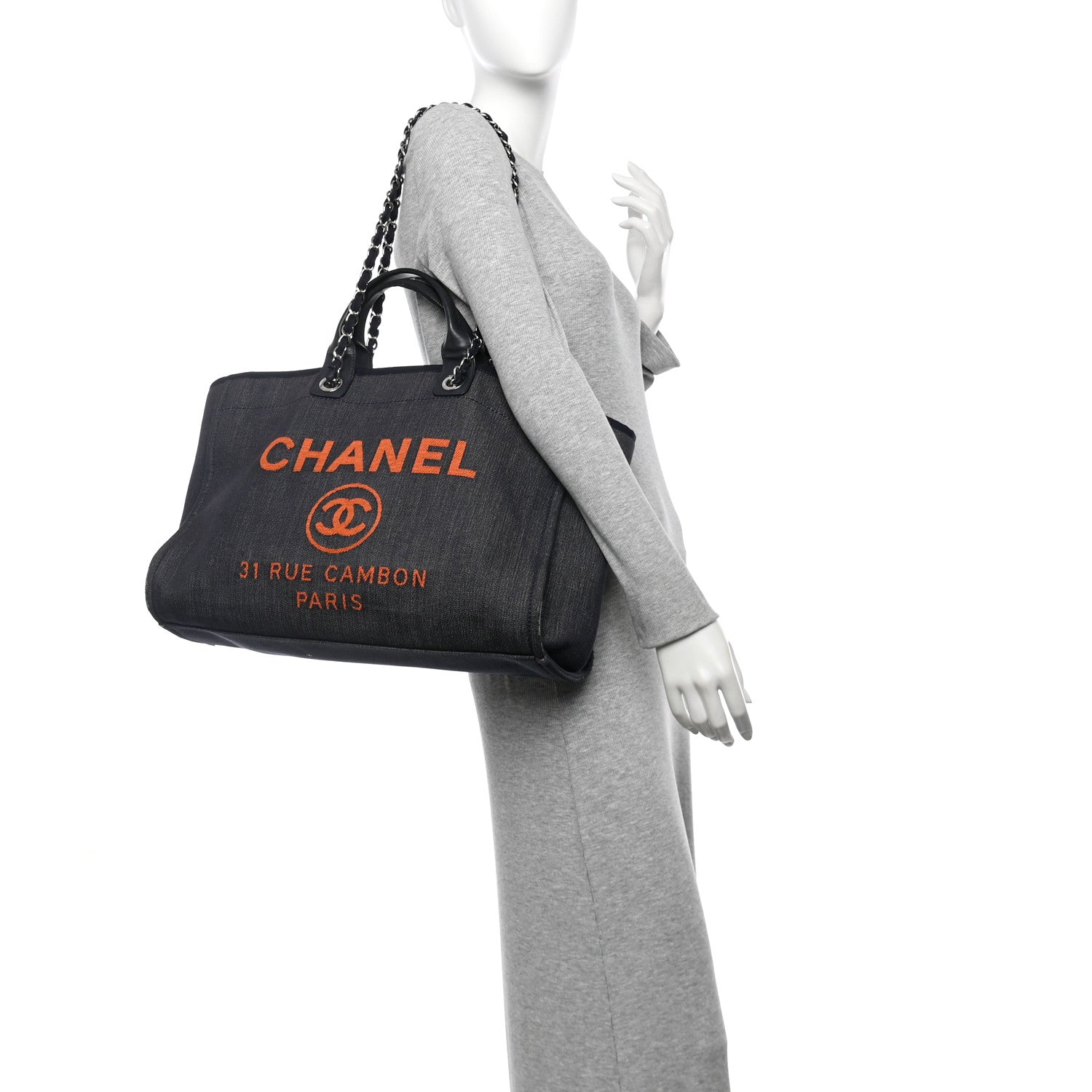 Denim Large Deauville Tote Blue Orange