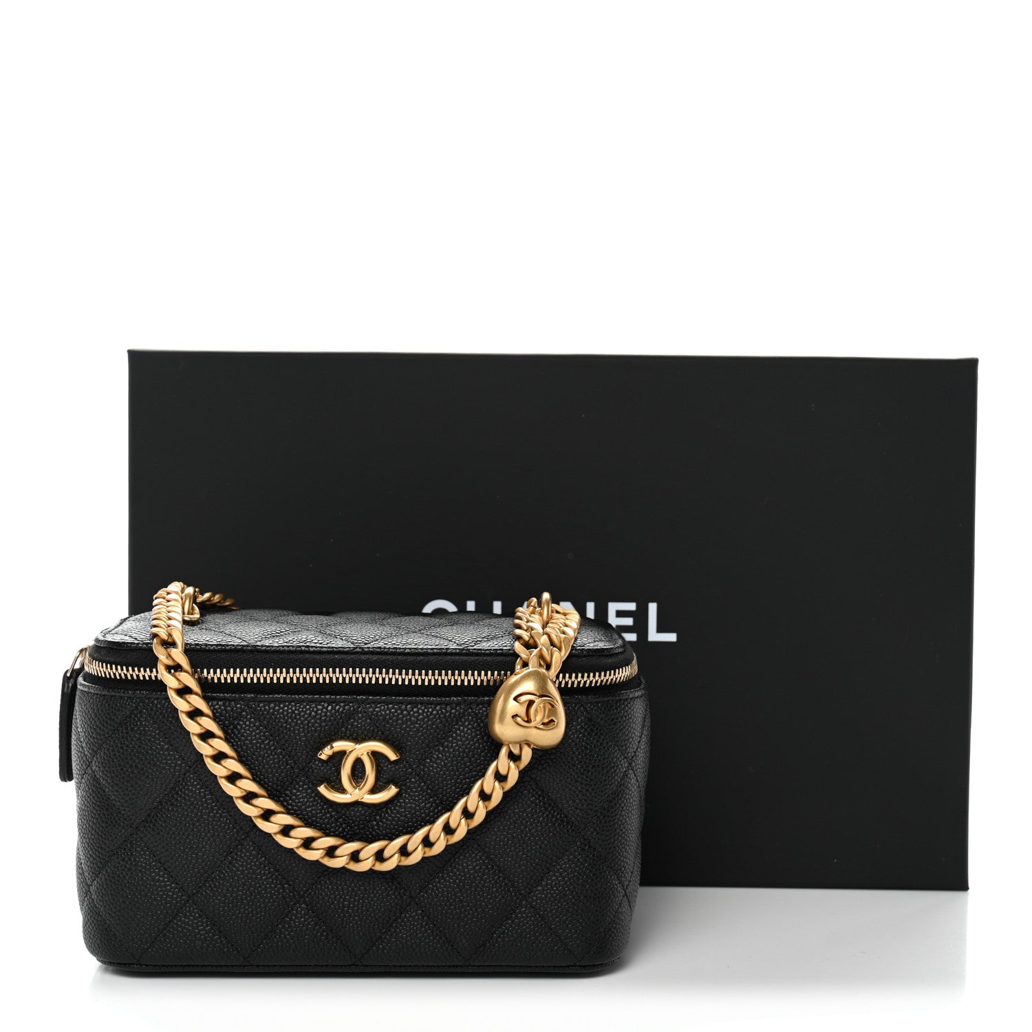 Caviar Quilted Sweetheart Vanity Case Black