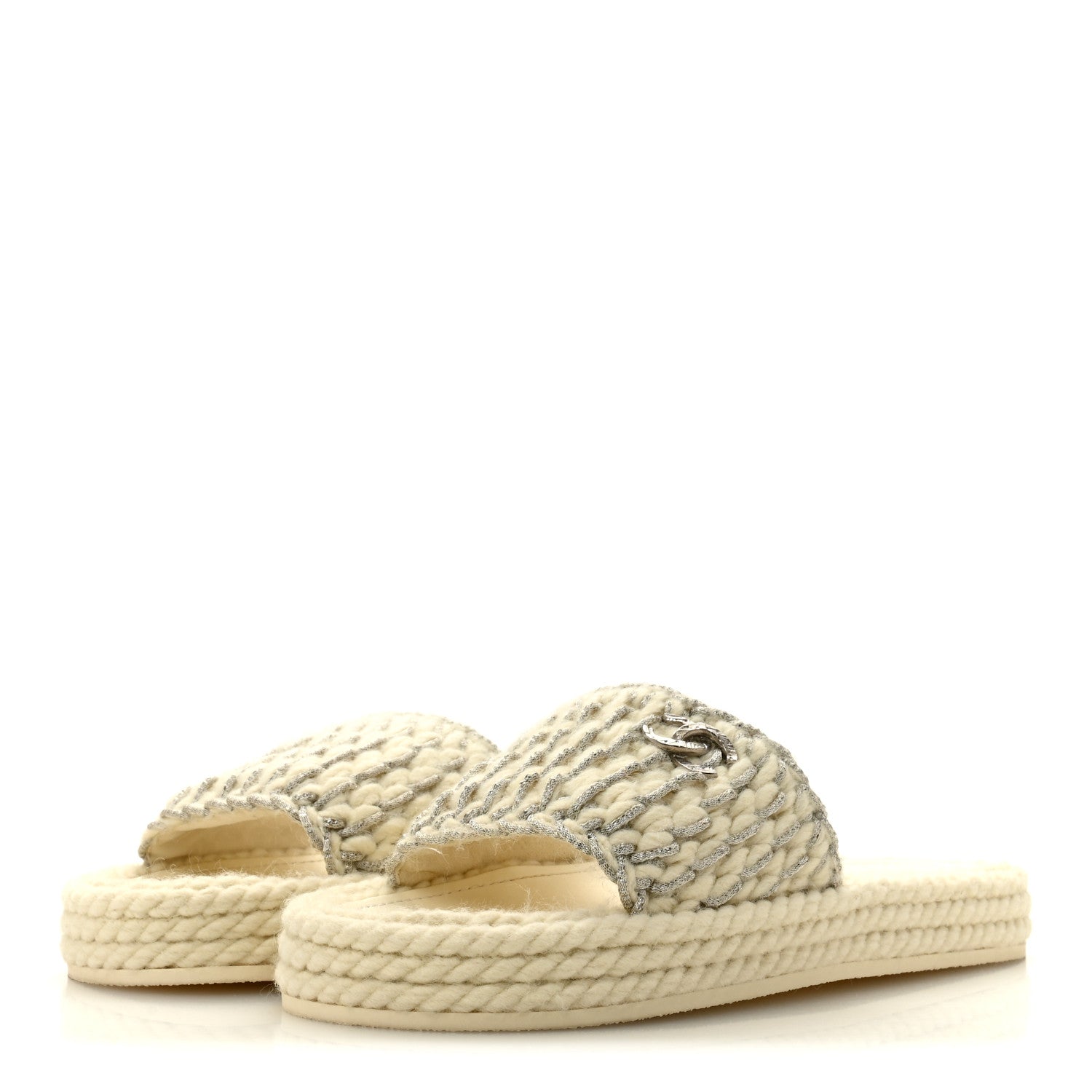 Braided Knit CC Mules 39 Ecru
