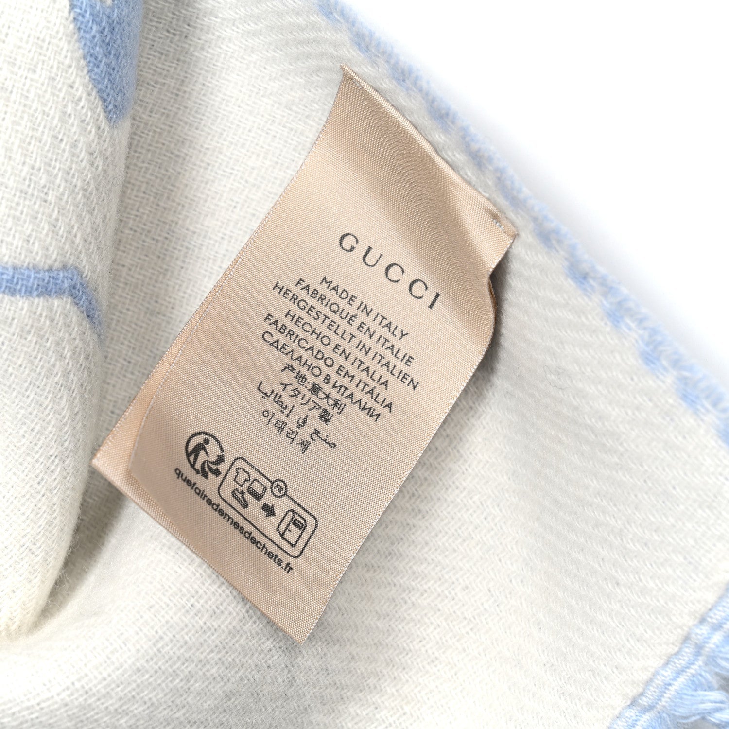 Wool Cashmere Interlocking G Scarf Sky Blue Ivory