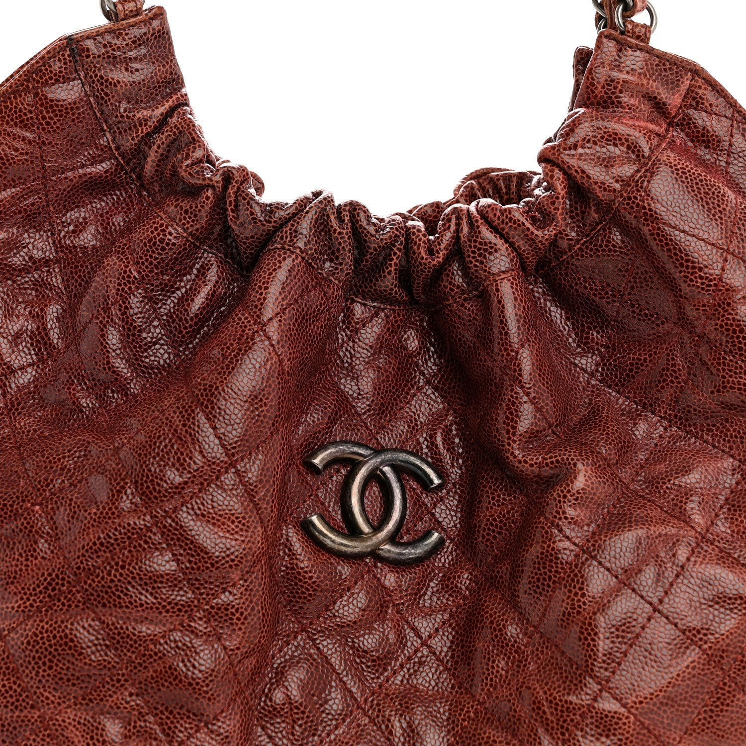 Crumpled Grained Calfskin Quilted Medium Elastic Tote Burgundy