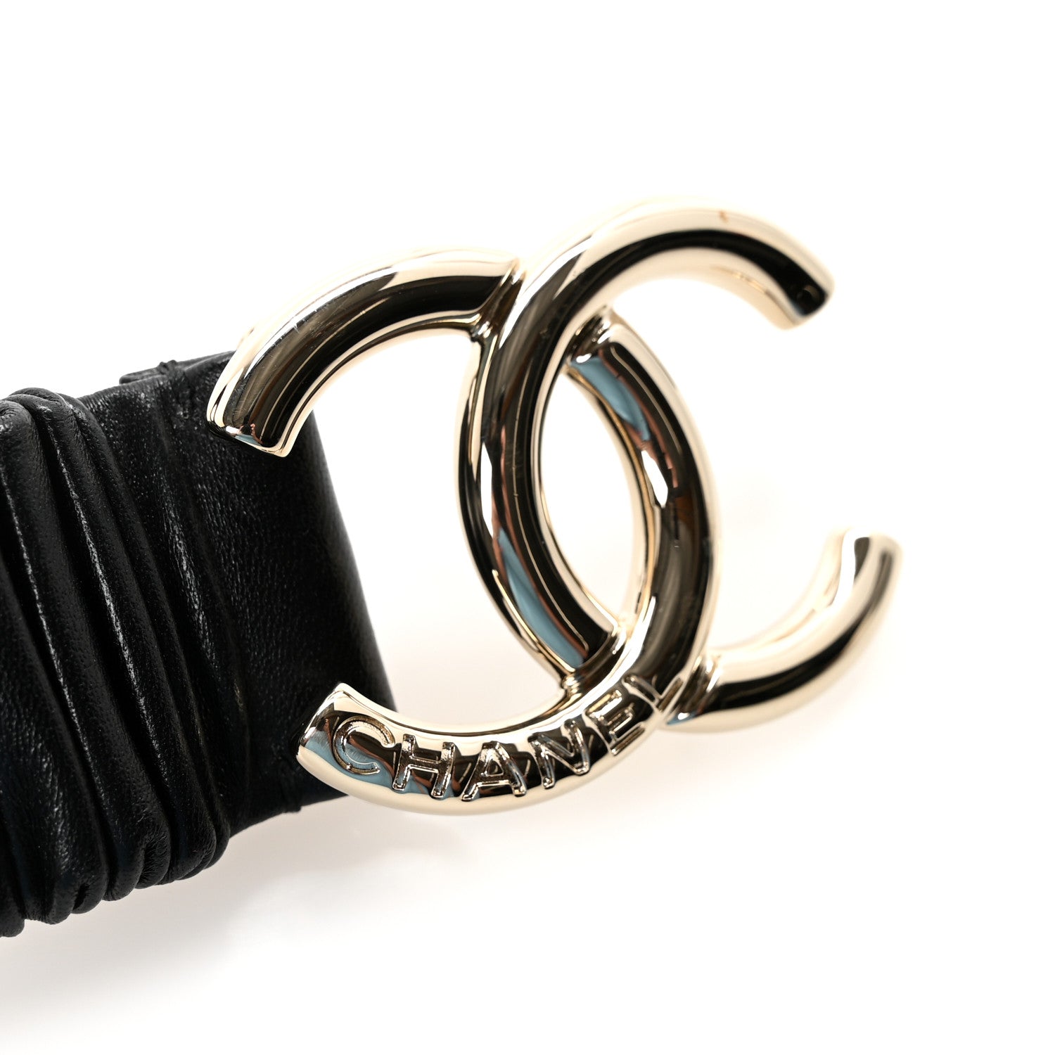 Lambskin Ruched CC Belt 90 36 Black
