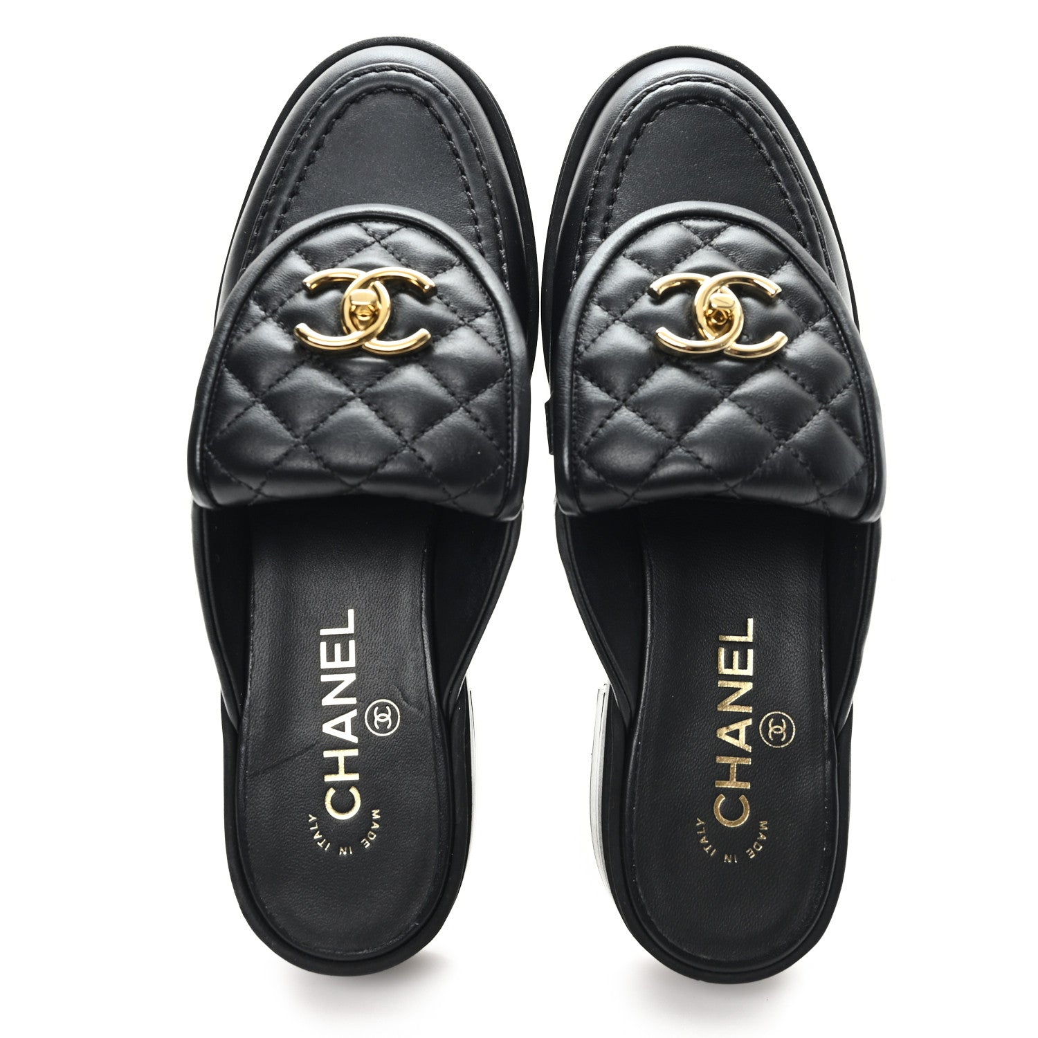 Lambskin Quilted CC Turnlock Mules 37.5 Black