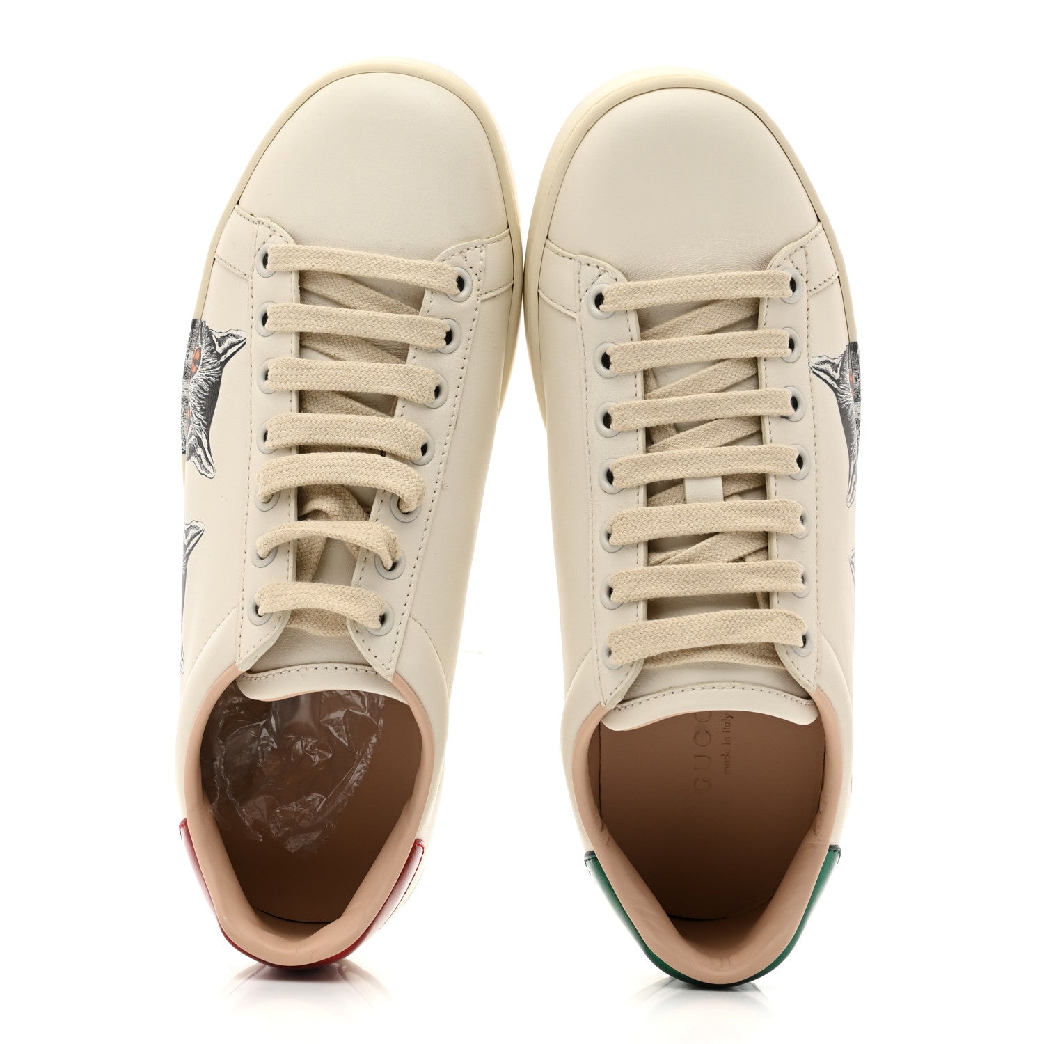 Calfskin Mystic Cat Print Womens Ace Sneakers 35.5 White
