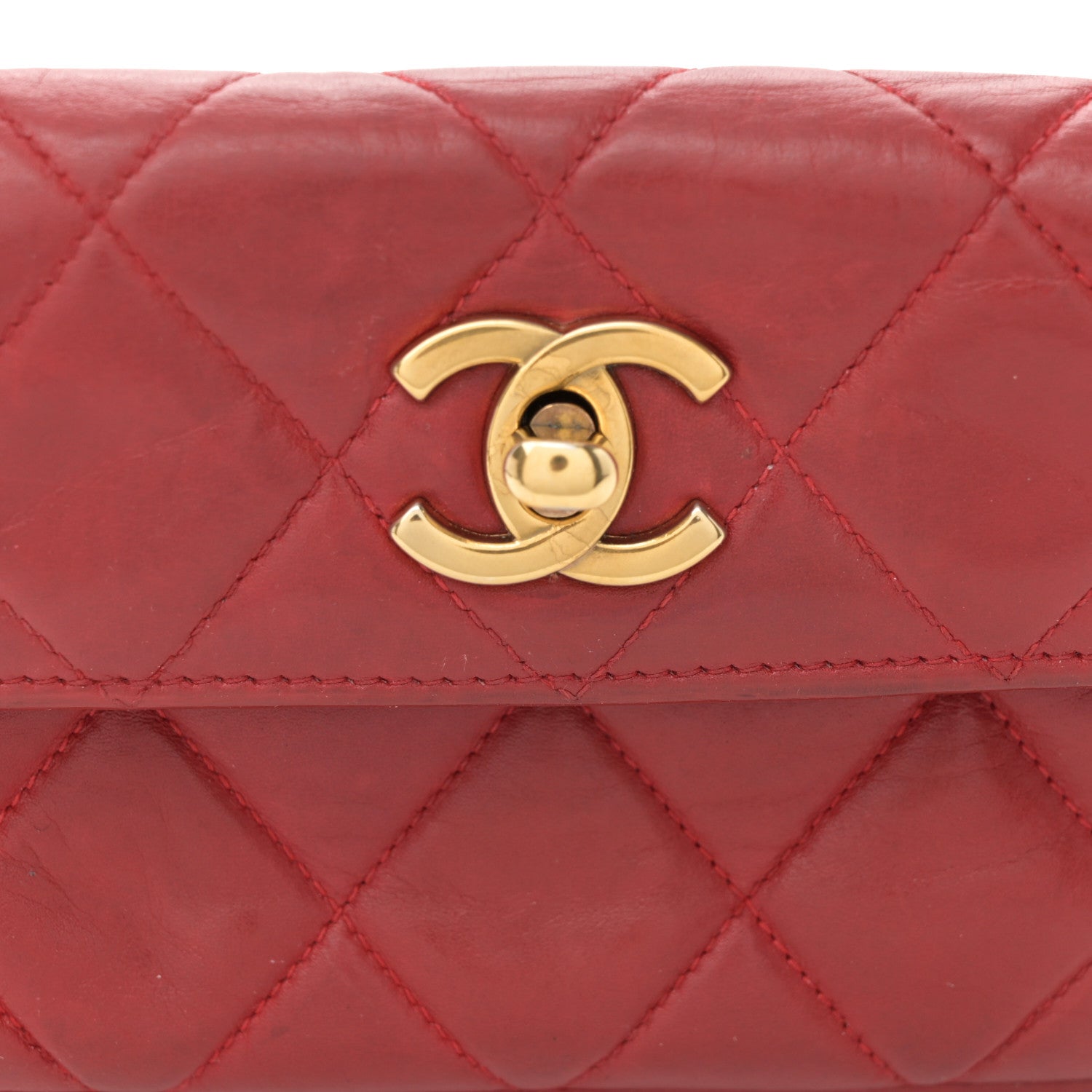Lambskin Quilted Waist Chain Belt Flap Bag Red