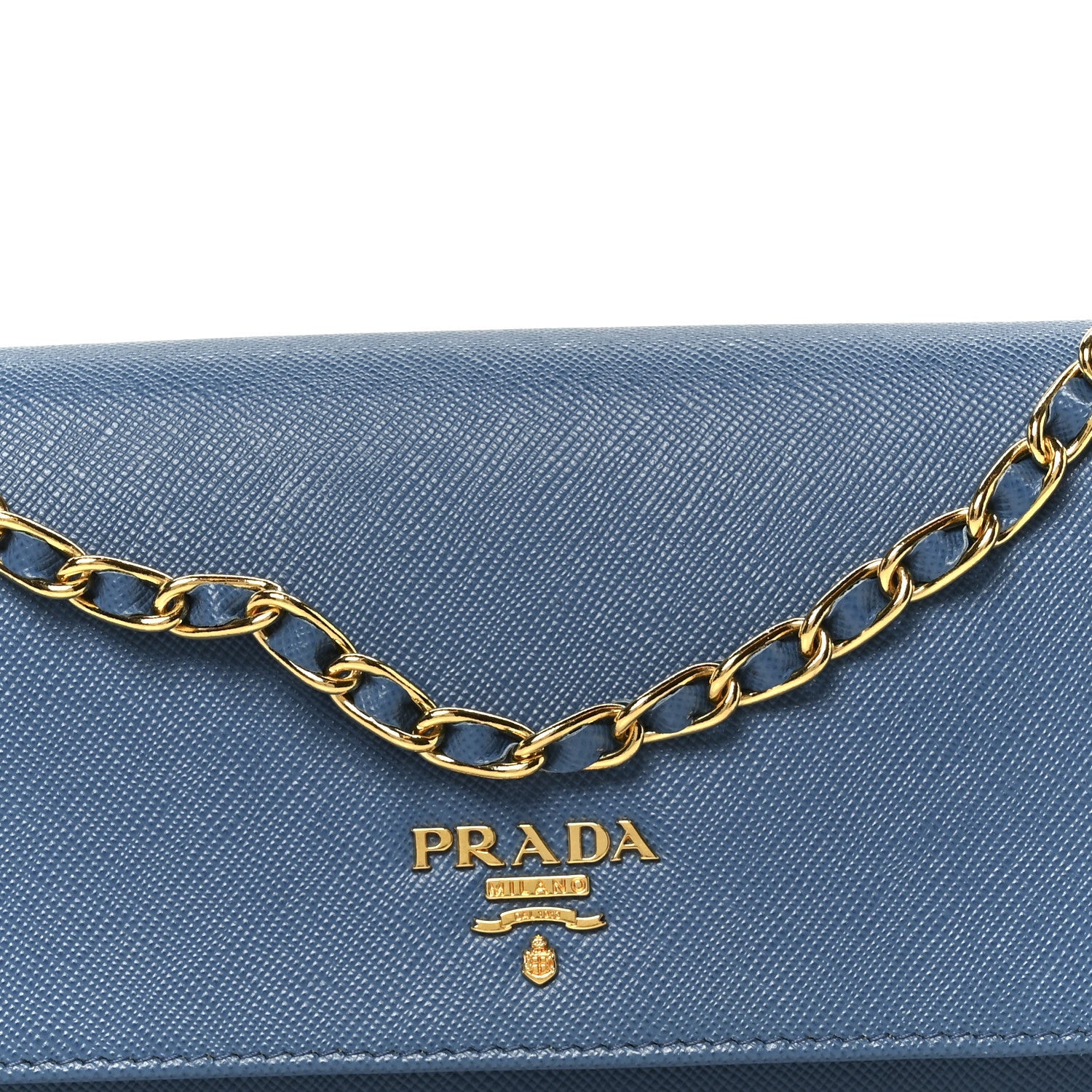Saffiano Metal Oro Chain Wallet Cobalto
