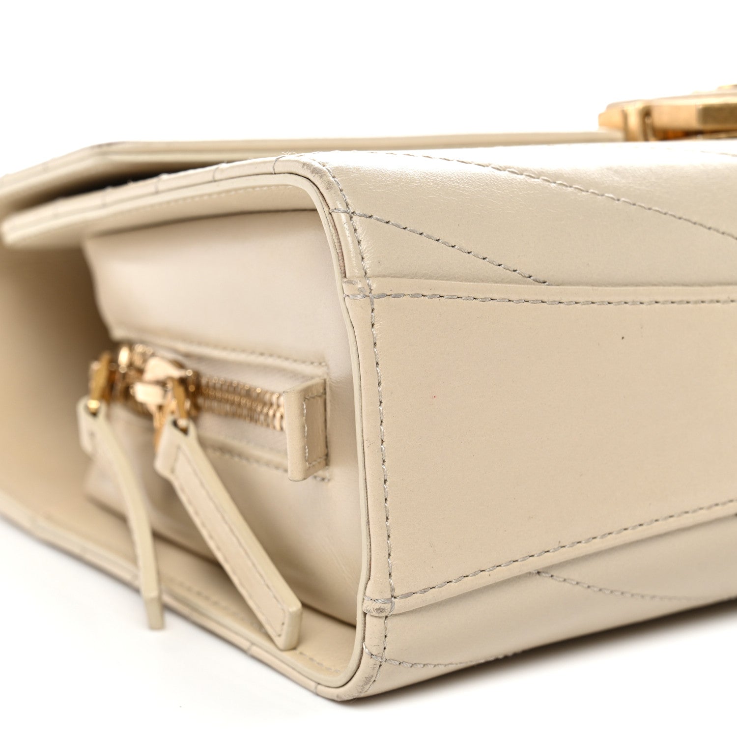 Calfskin Chevron Quilted Large Medal Flap Light Beige