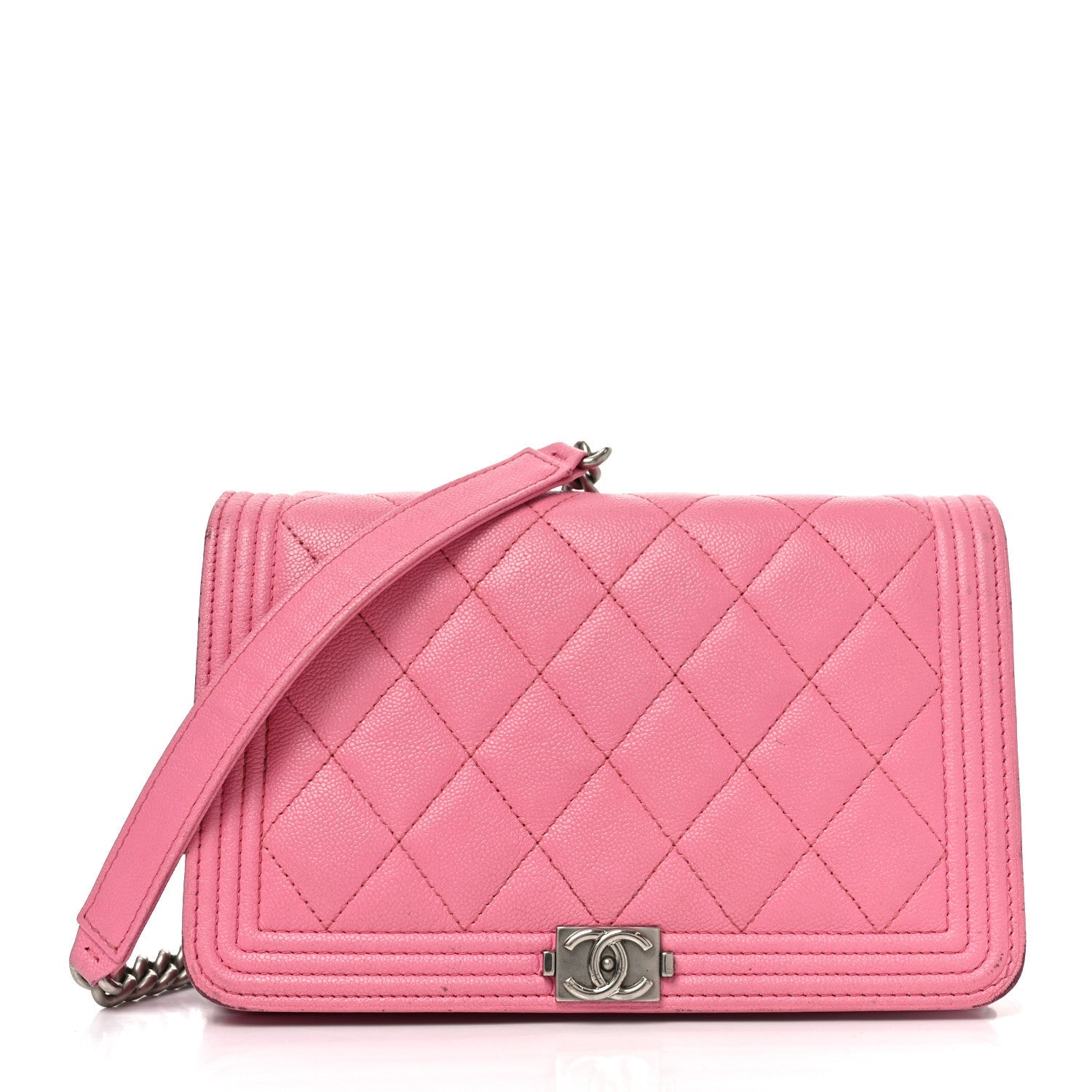 Caviar Quilted Boy Wallet On Chain WOC Light Pink