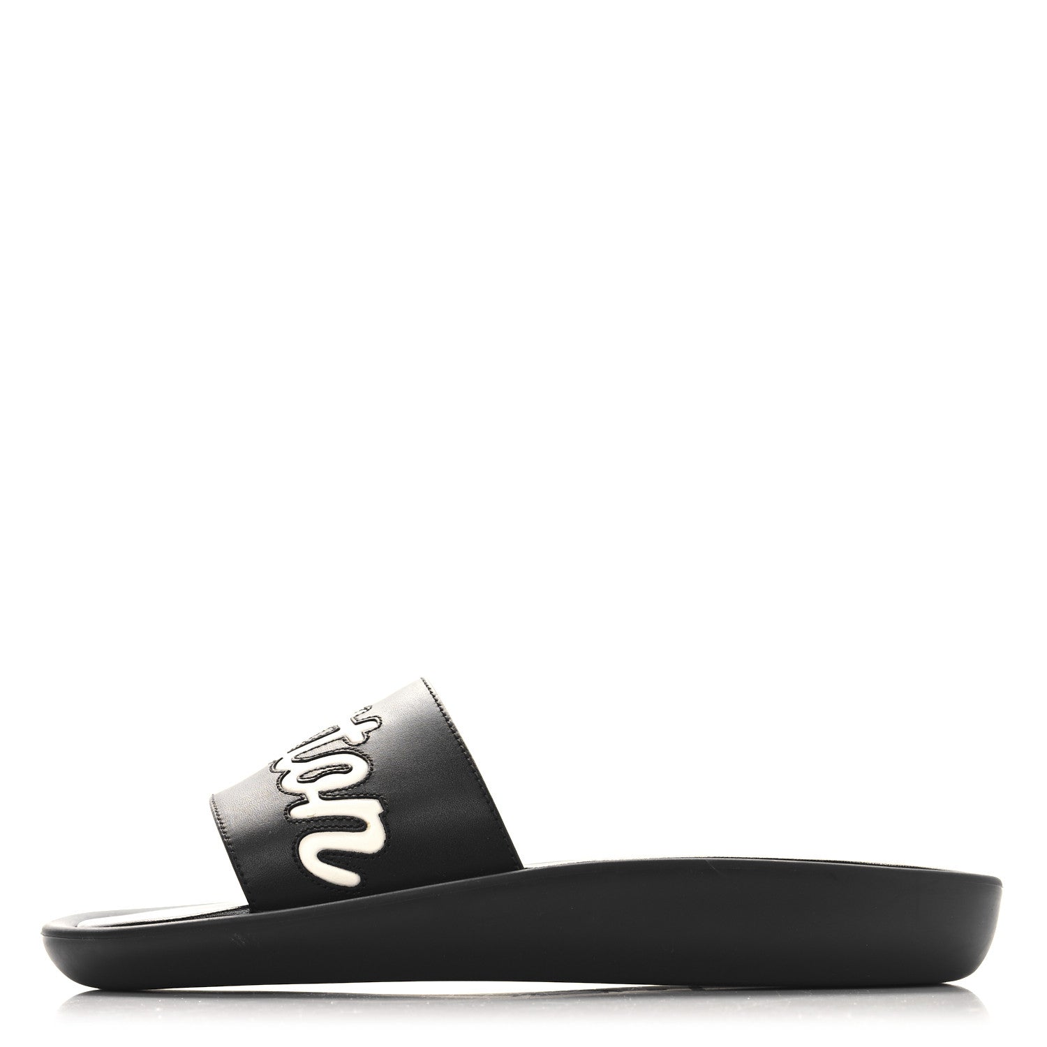 Calfskin Logo Sunbath Slide Sandals 38 Black
