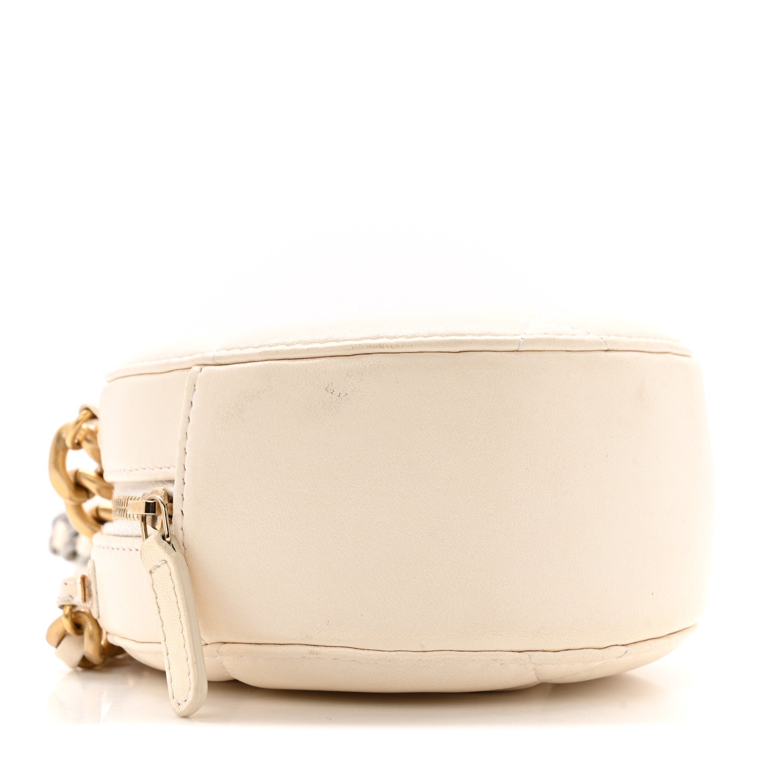 Lambskin Quilted Chanel 19 Round Clutch With Chain White