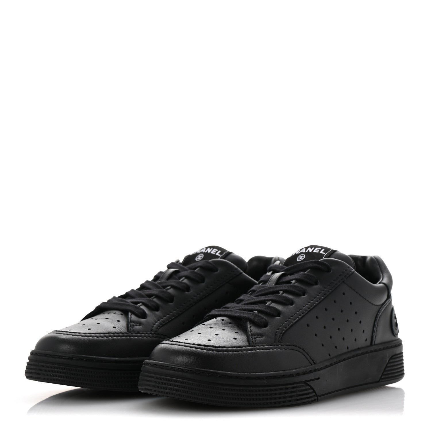 Calfskin Womens Logo Sneakers 38.5 Black
