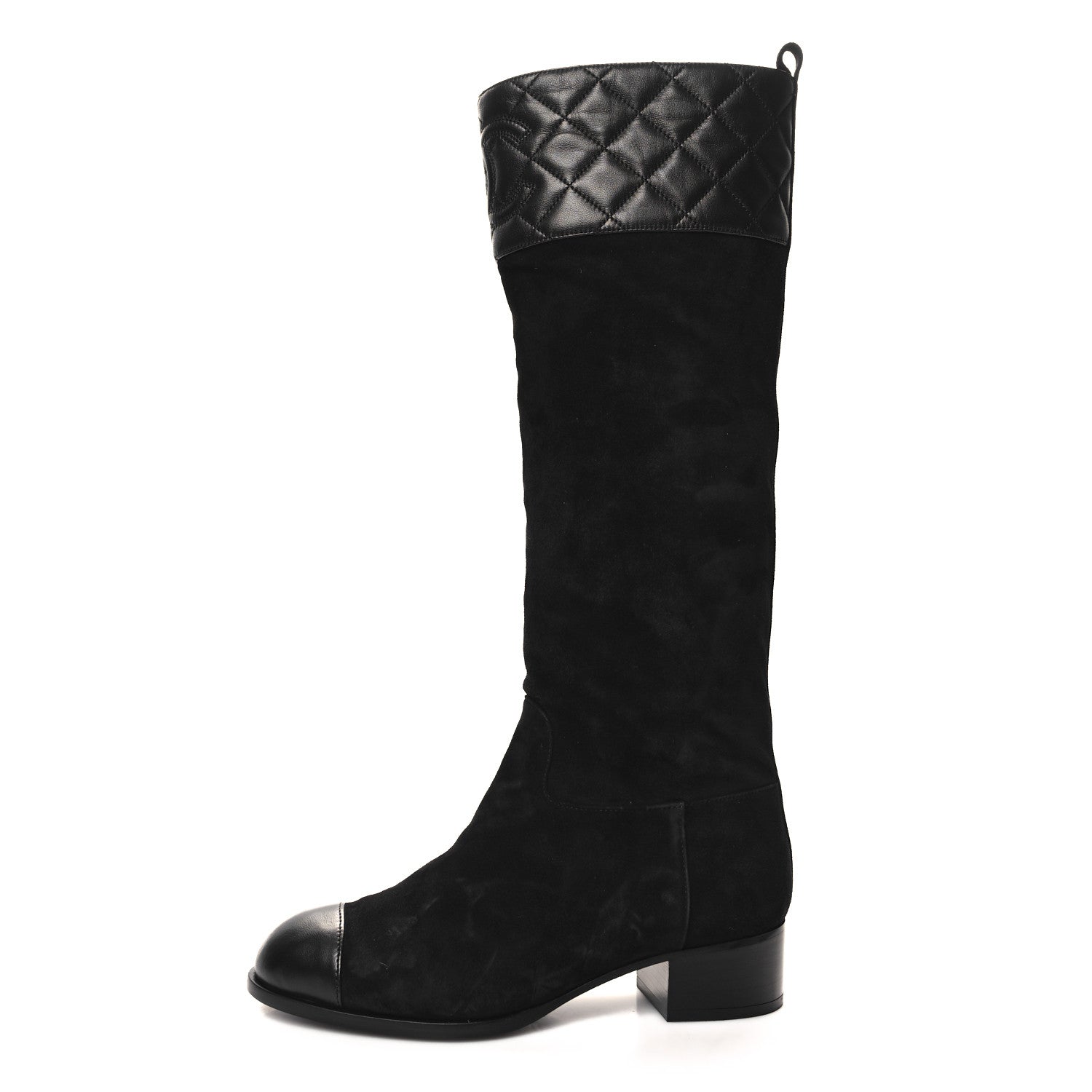 Suede Calfskin Lambskin Quilted Knee High Boots 37 Black