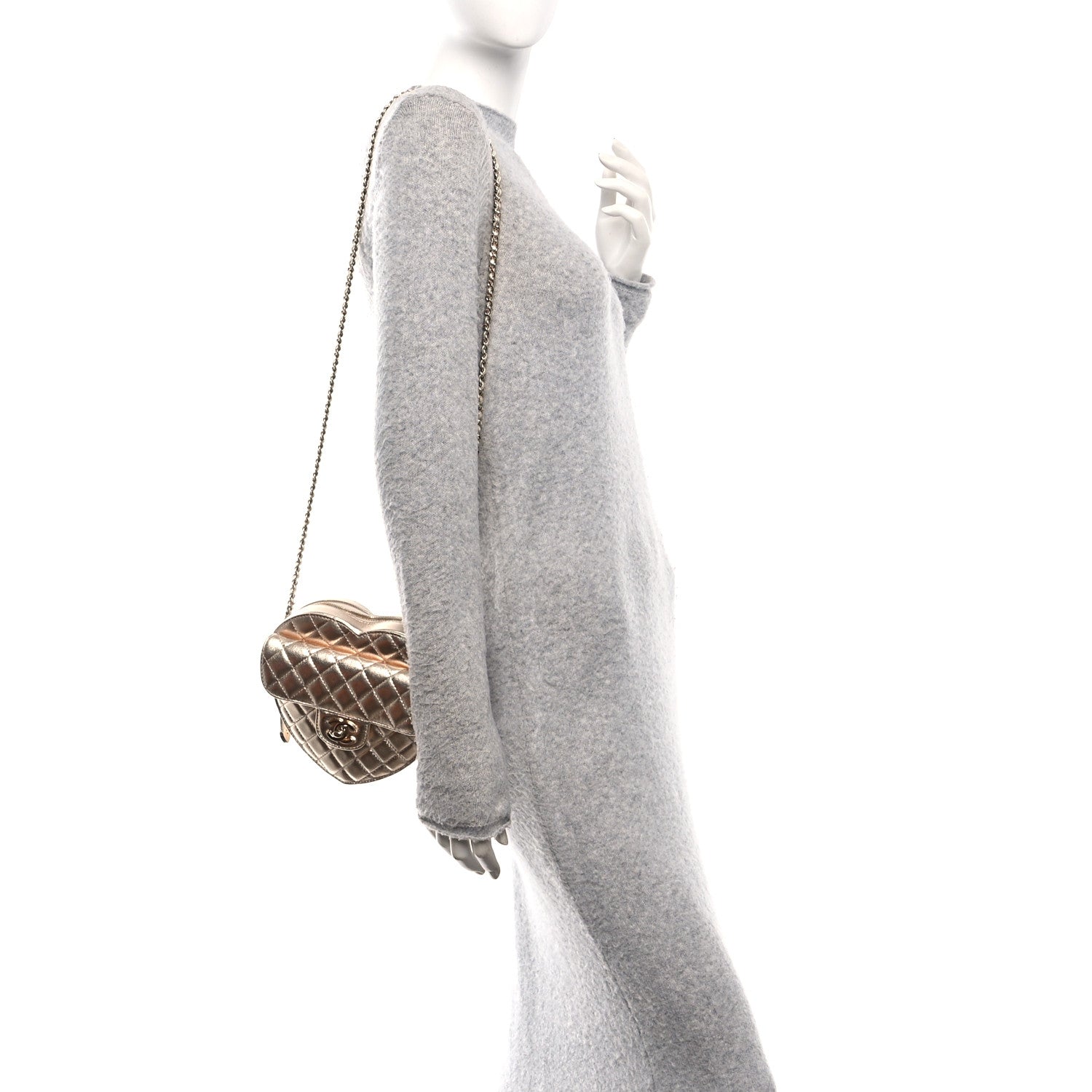 Metallic Lambskin Quilted CC In Love Heart Bag Gold