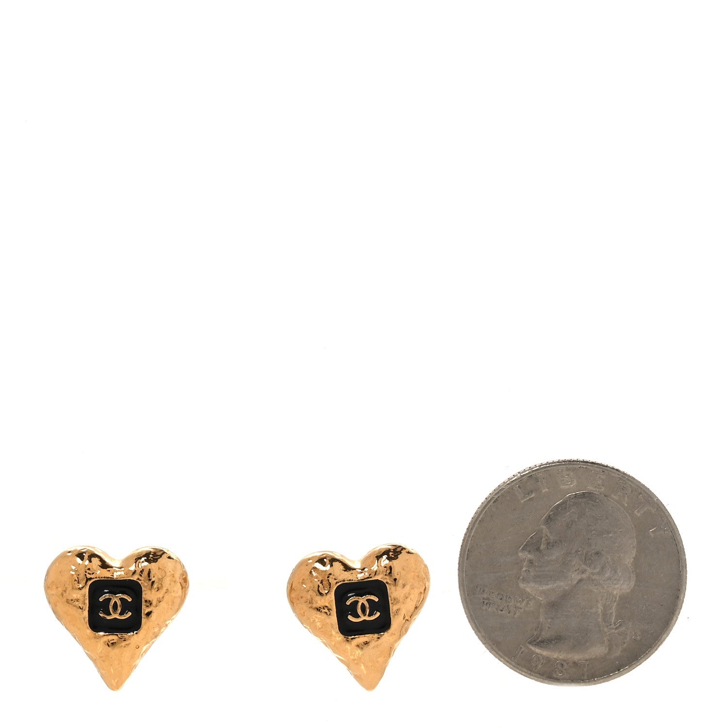 Metal Resin CC Heart Earrings Gold Black