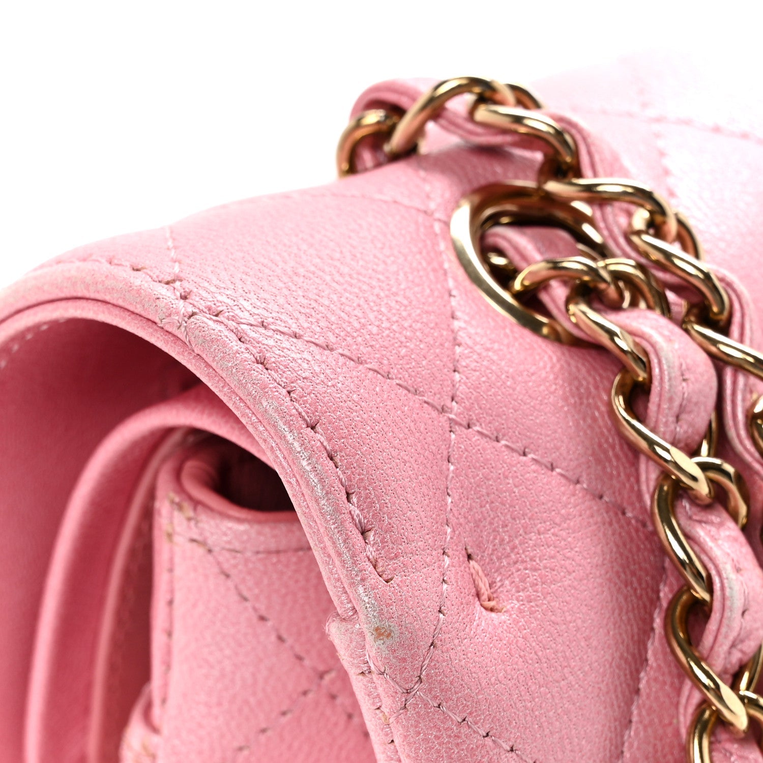 Cloudy Pearly Goatskin Quilted Medium Double Flap Pink