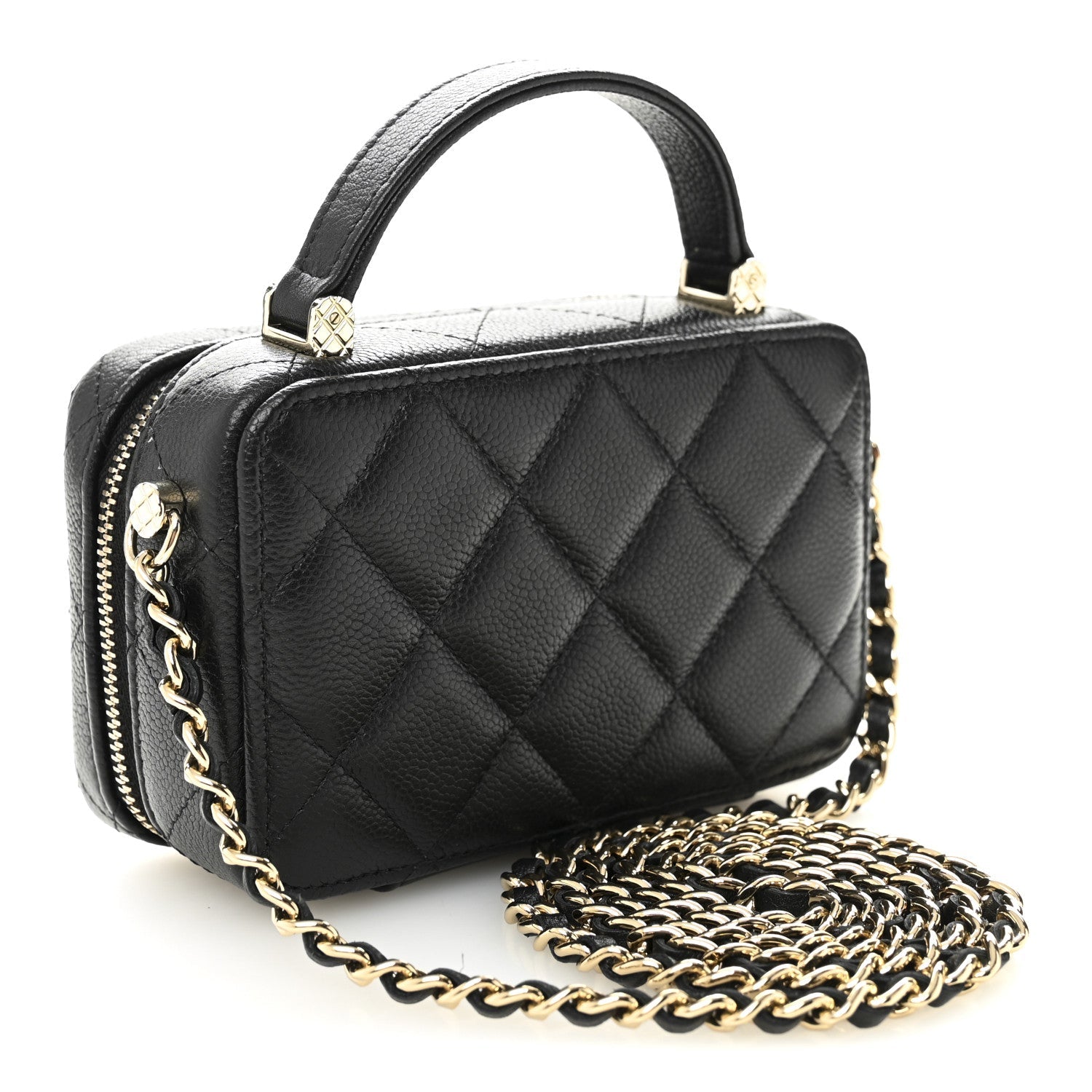 Caviar Quilted Small Top Handle Vanity Case Black
