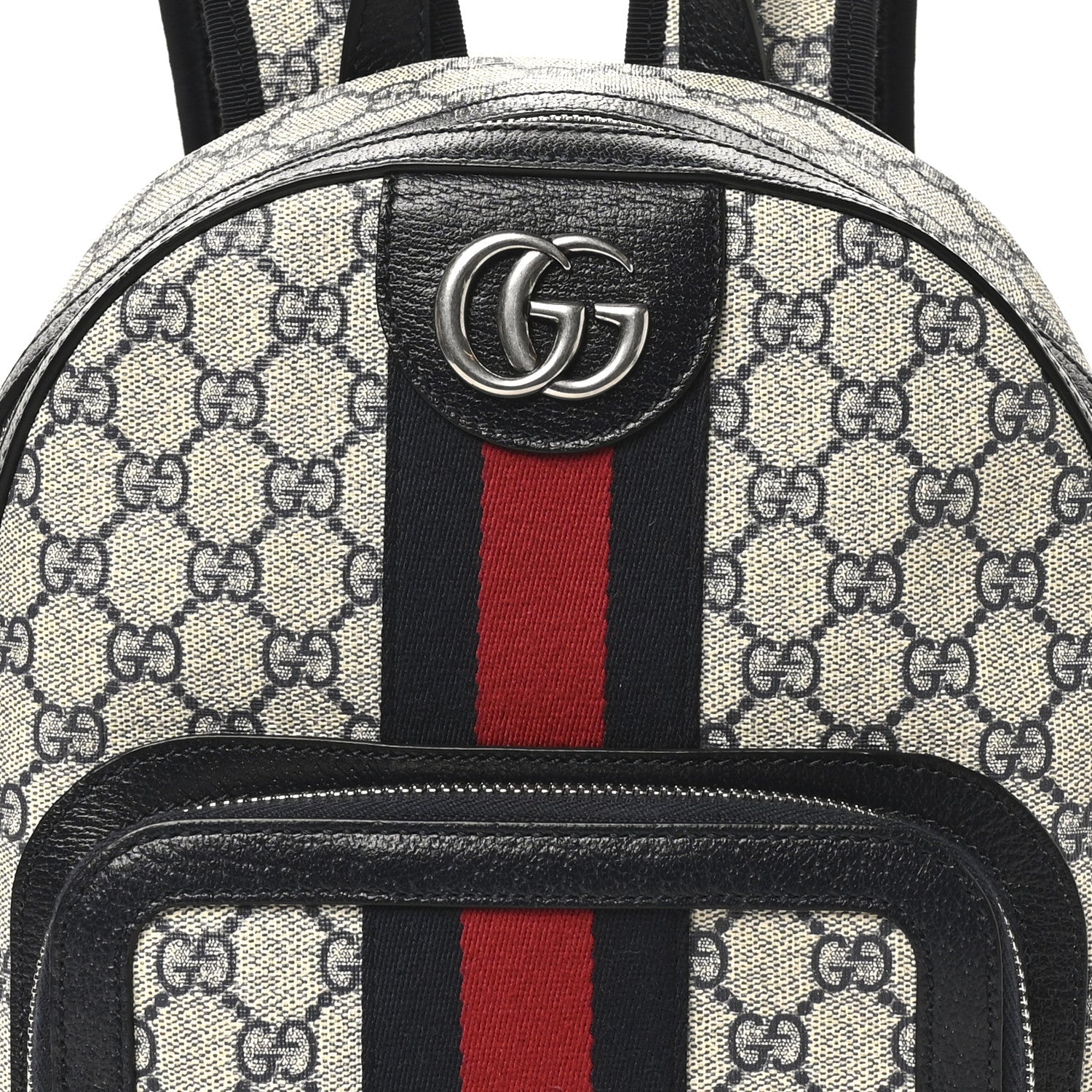GG Supreme Monogram Textured Dollar Calfskin Web Small Ophidia Day Backpack Beige Blue Black