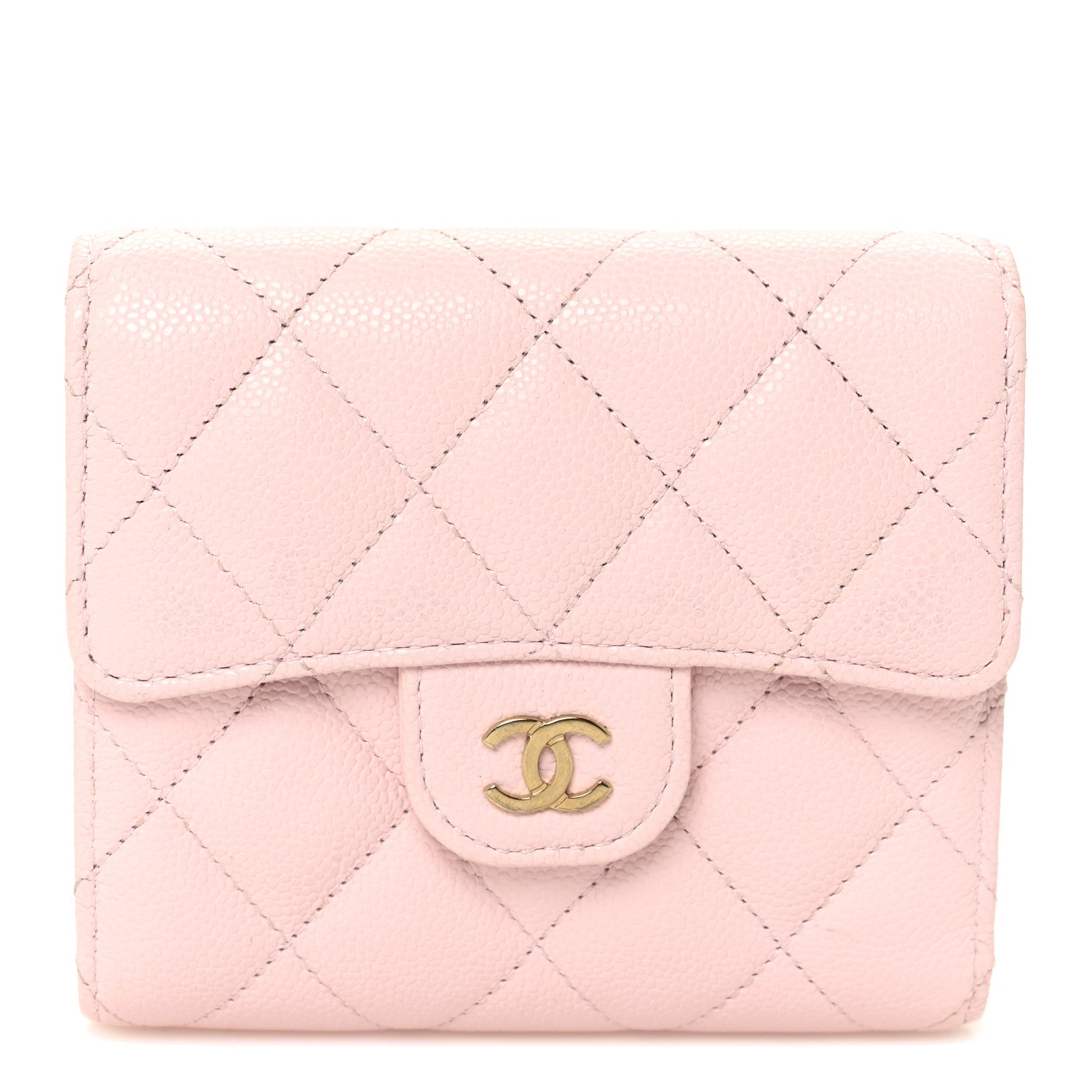 Caviar Quilted Compact Flap Wallet Light Pink