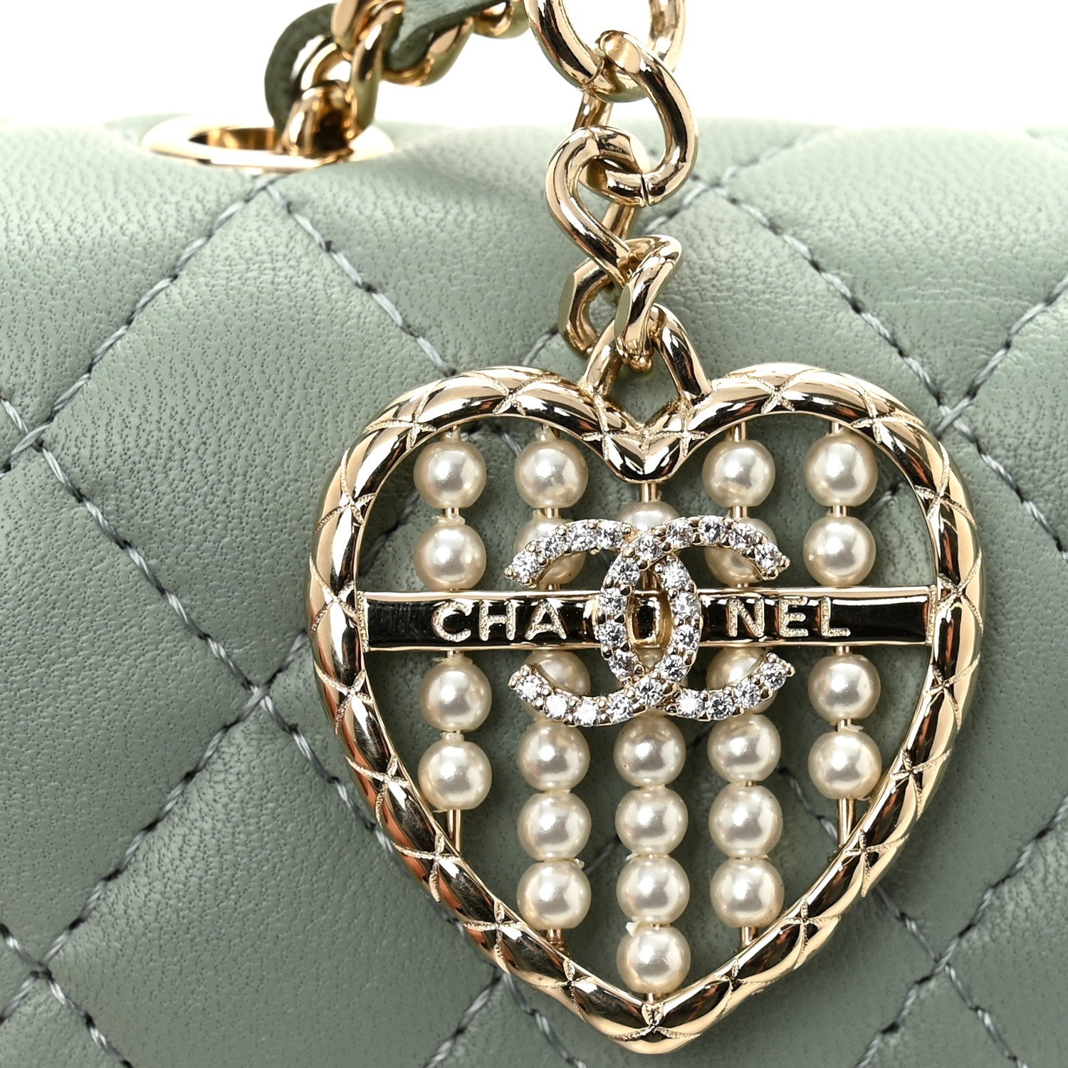 Lambskin Quilted Mini Flap Bag Charm With Hook Light Green