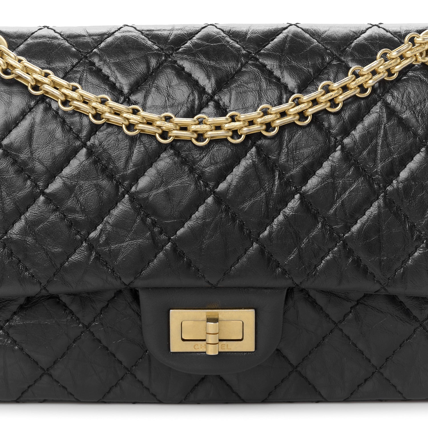 Aged Calfskin Quilted 2.55 Reissue 225 Flap Black