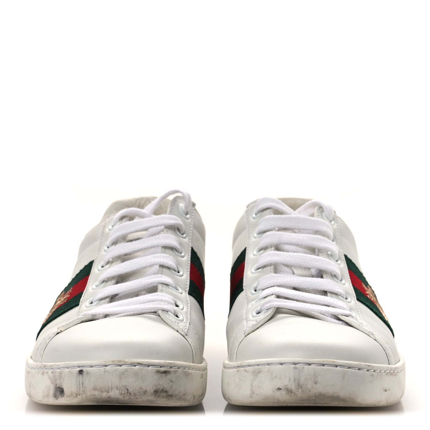 Calfskin Ayers Bee Embroidered Womens Ace Sneakers 36 White Green