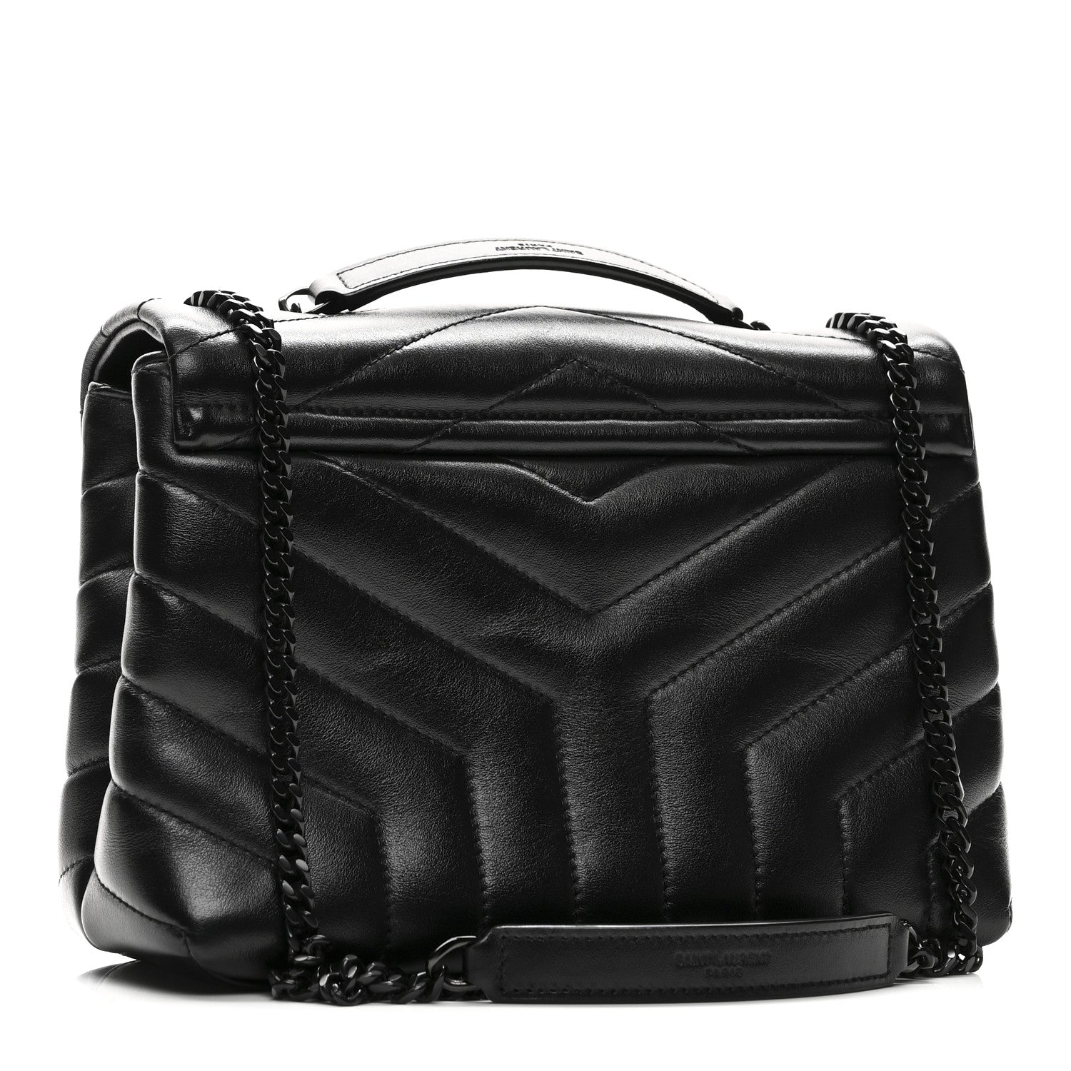 Calfskin Y Quilted Monogram Monochrome Small Loulou Chain Satchel Black