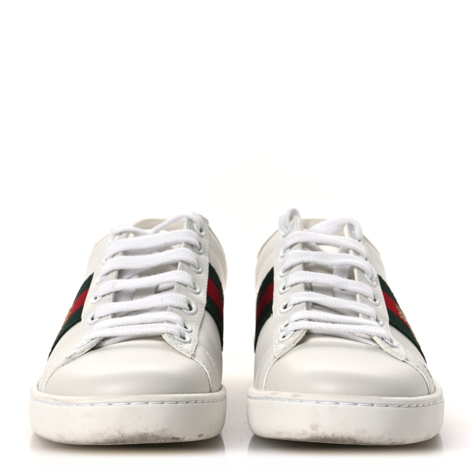 Calfskin Ayers Bee Embroidered Womens Ace Sneakers 35 White Green