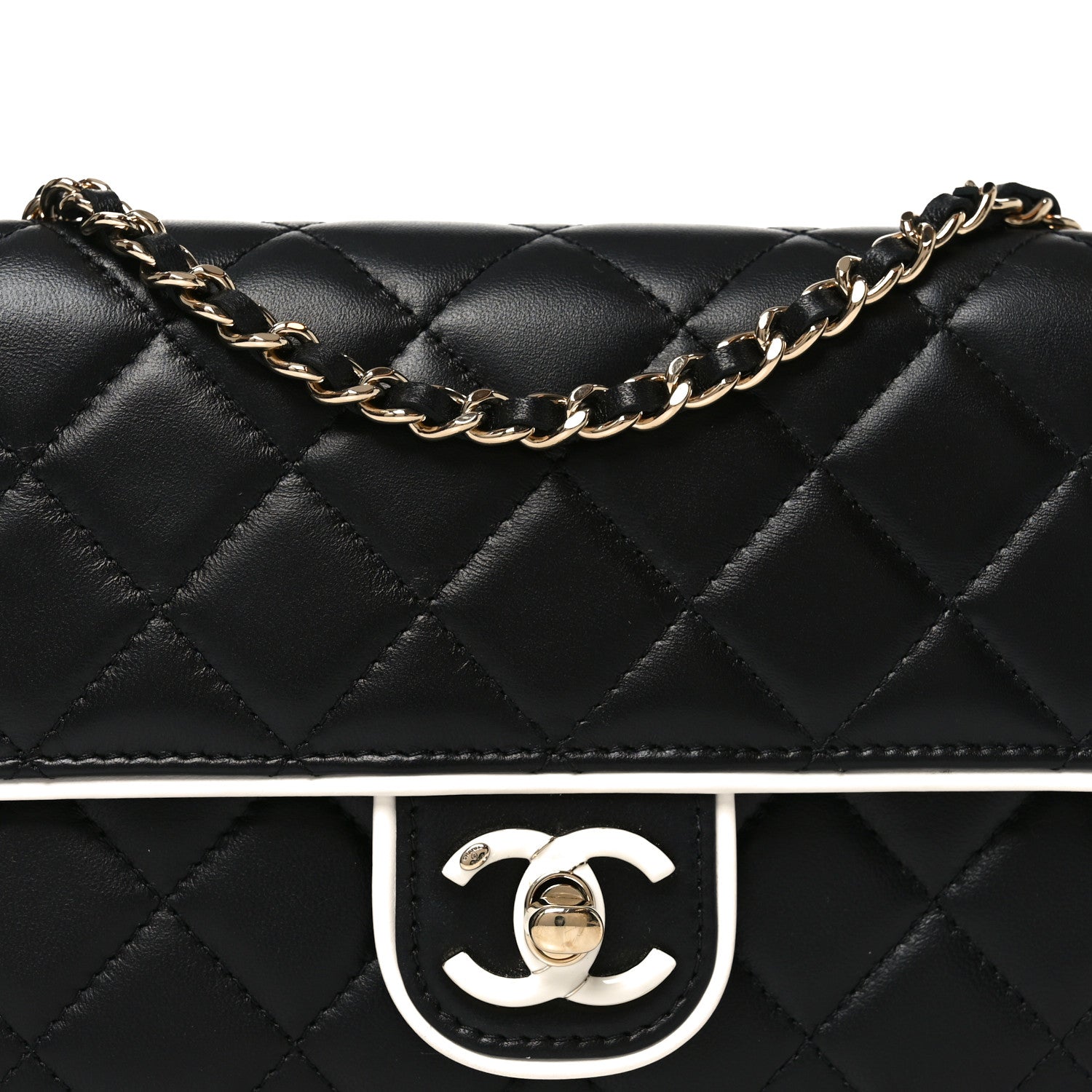 Lambskin Quilted Resin CC Mini Flap Bag Black White