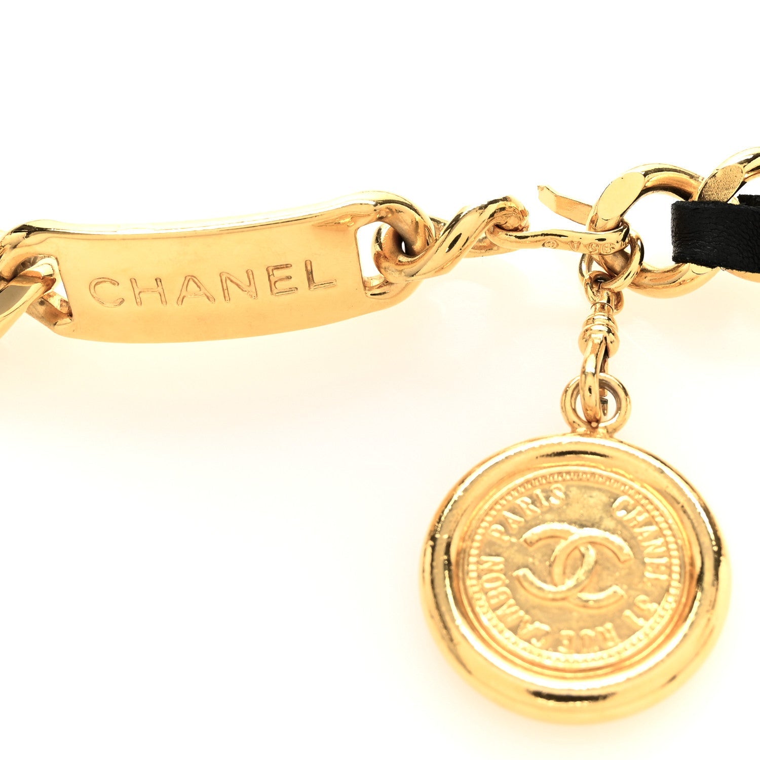 Lambskin Chain CC Medallion Belt Black Gold