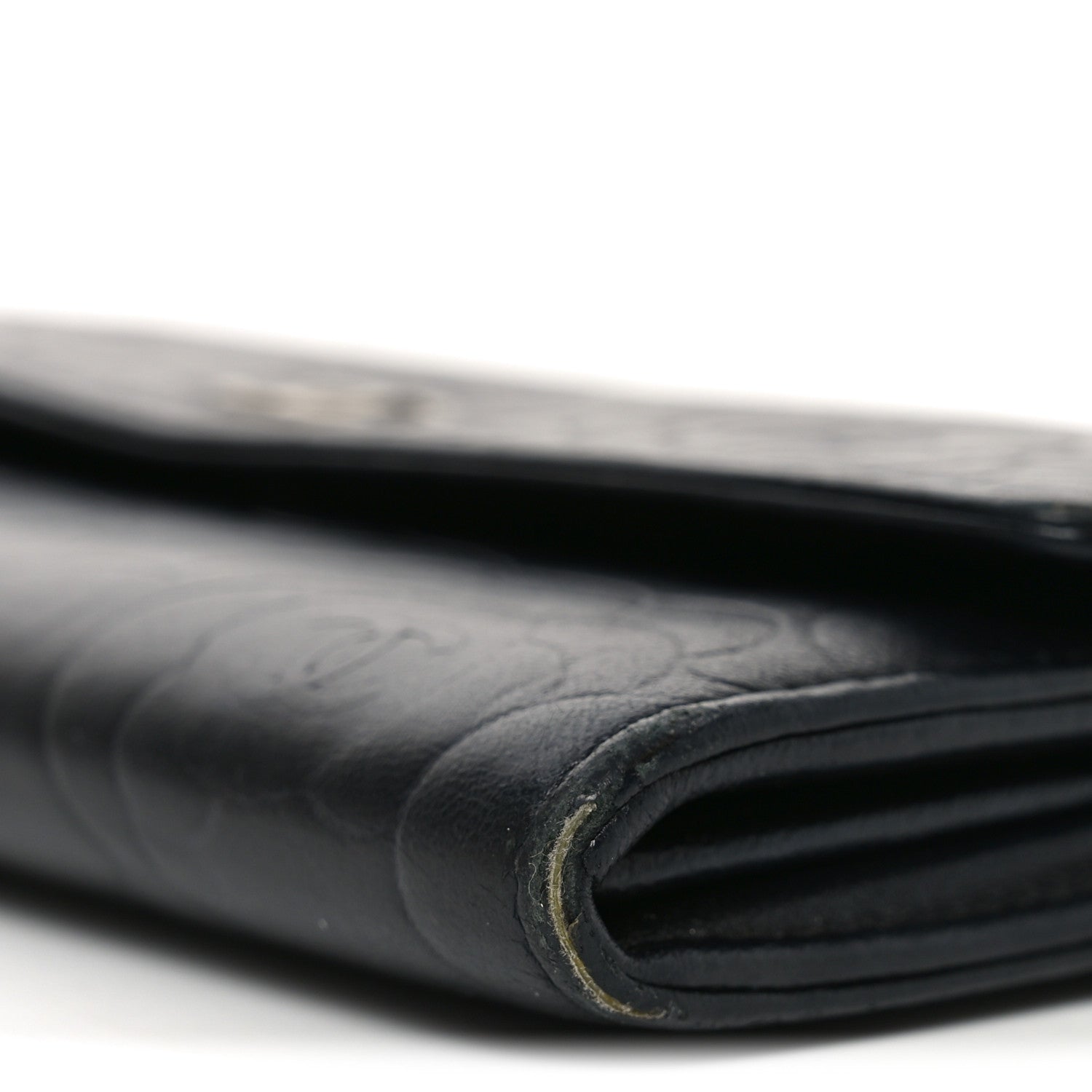 Lambskin Embossed Camellia Large Gusset Flap Wallet Black