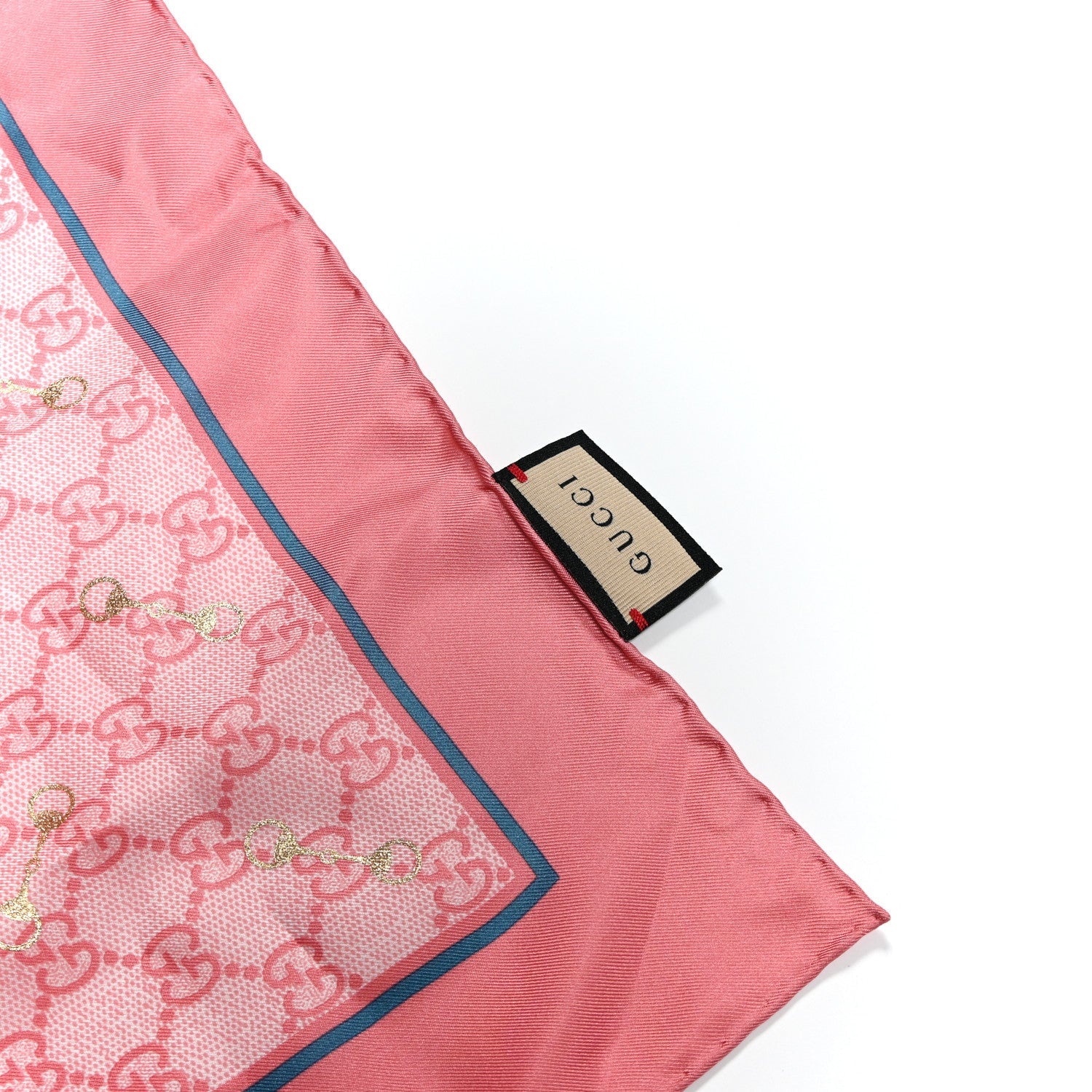 Silk Twill GG Monogram GG Gold Horsebit Square Scarf Pink Sky Blue