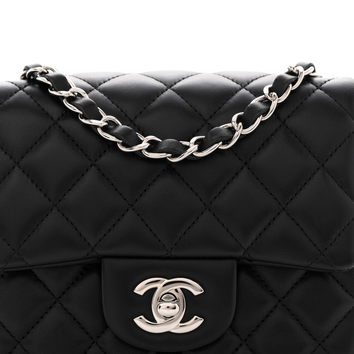 Lambskin Quilted Mini Square Flap Black